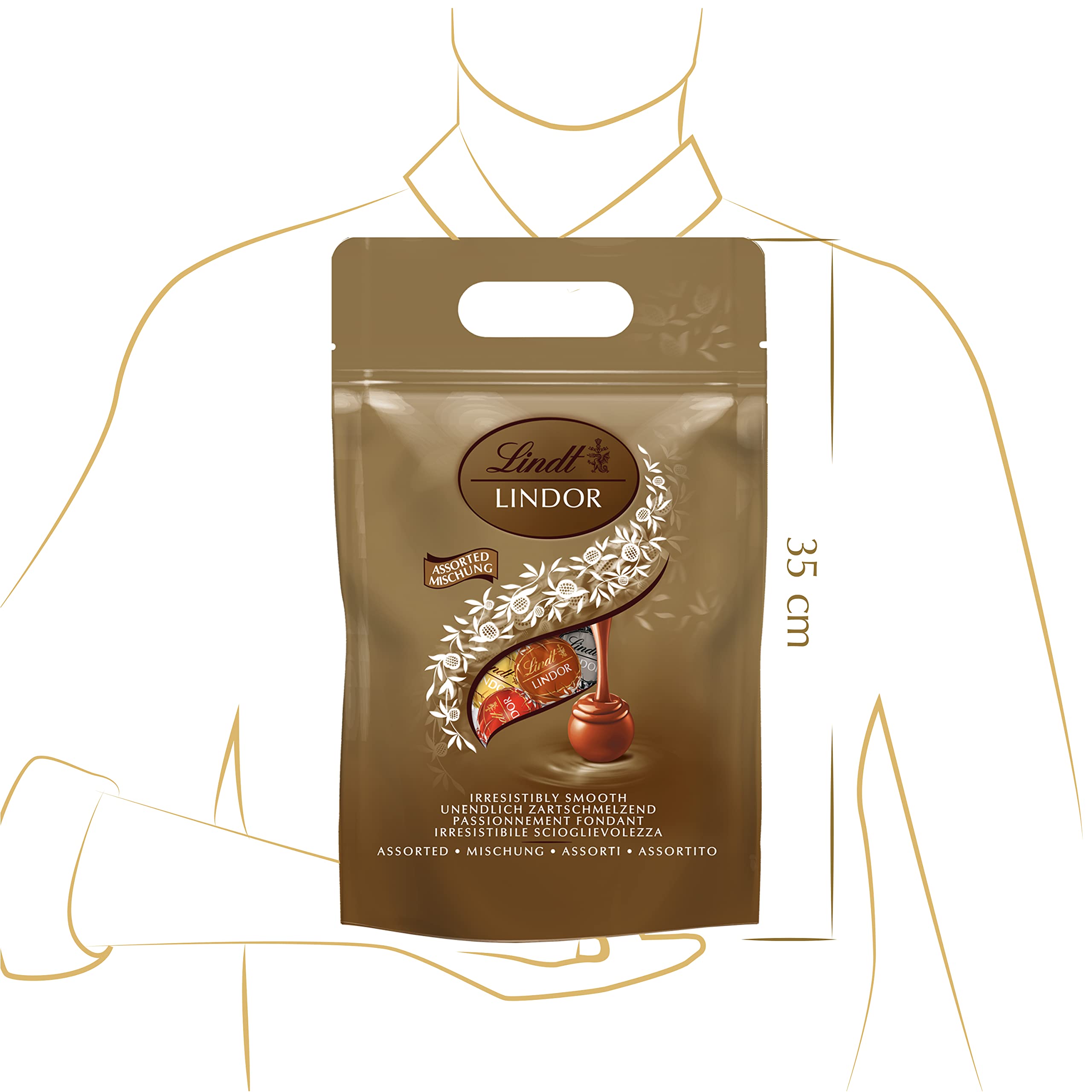 Lindt - Sachet Grand format LINDOR - Assortiment de Chocolats au Lait, Noir 60%, Blanc et Lait-Noisettes - Cœur Fondant, 1kg