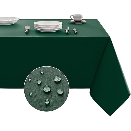 Tablecloth Rectangle Waterproof Spill-Proof Wrinkle-Free Table Cloth Washable, Kitchen Dining Tabletop Decoration, Fabric Table Cover for Indoor and Outdoor Use, 52 x 70 Inch, Hunter Green
