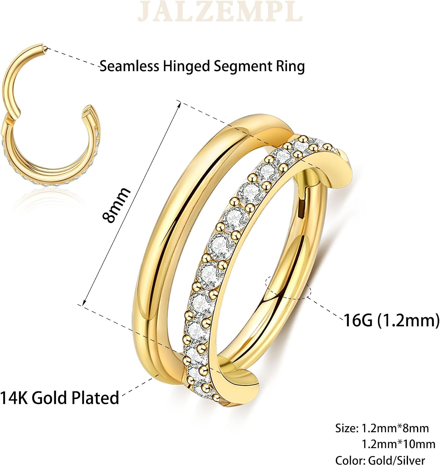 Nose Rings Hoops 316L Surgical Steel Flower Silver Septum Rings 16g Clicker Daith Hinged 14K Gold Plated Piercing Jewelry Gifts 1.2 * 8mm 10mm