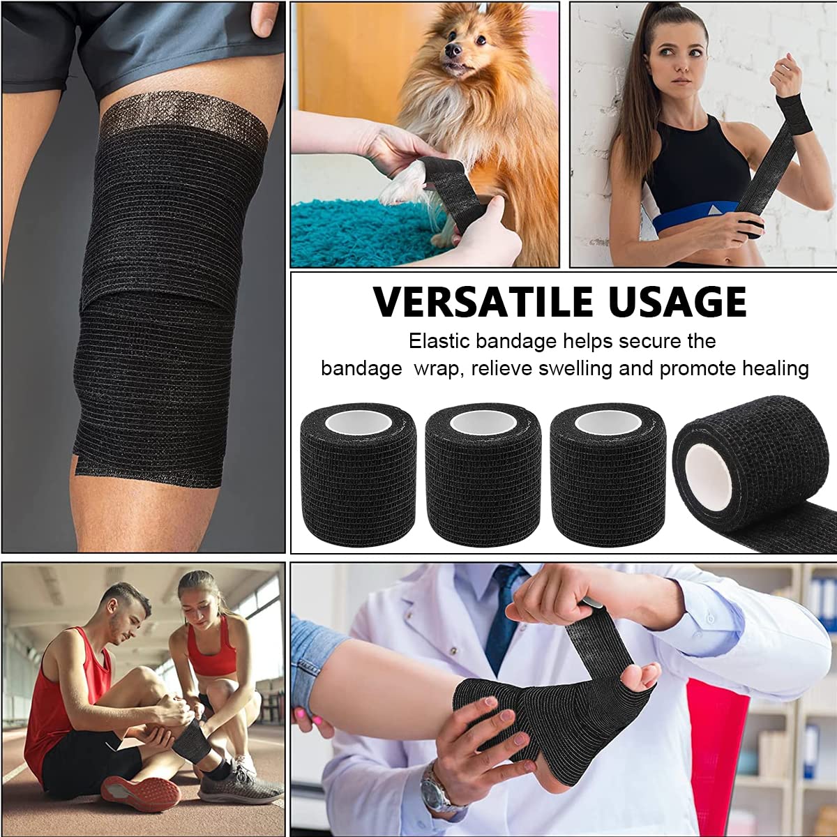 Qpets® 6 Rolls Crepe Bandage Self Adhesive Crepe Bandage Elastic Strethy Crepe Bandage for Tattoo Grip Cover Bandage Roll Wound Cohesive Tape Wrap Crepe Bandage Bandages for Wounds(5cm*450cm/roll) - Image 5 thumbnail