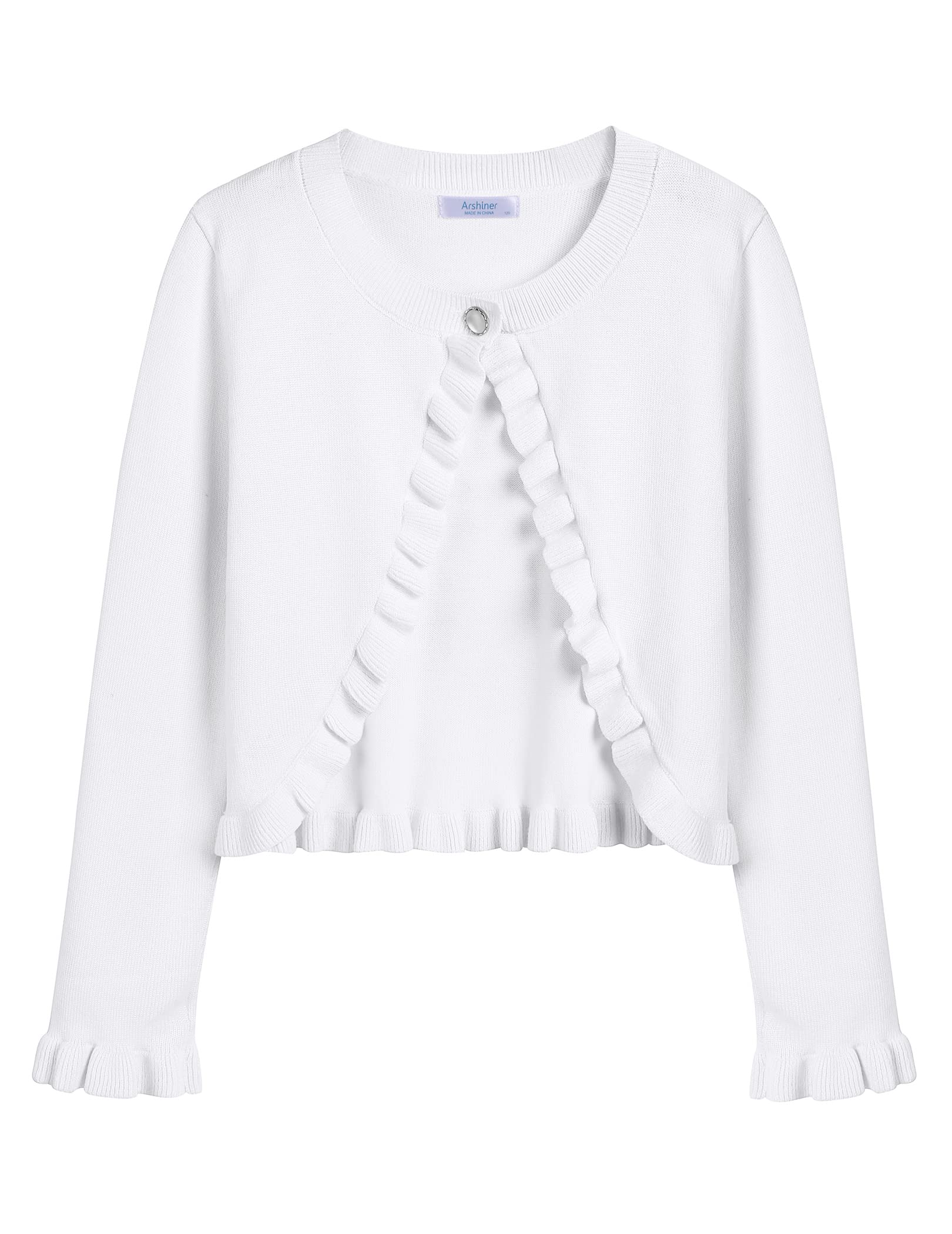 Arshiner Mädchen Basic Strickjacke Shrug Rüschen Kurzer Bolero Elegante Bolerojacke kurz für Kommunionkleid Taufkleid