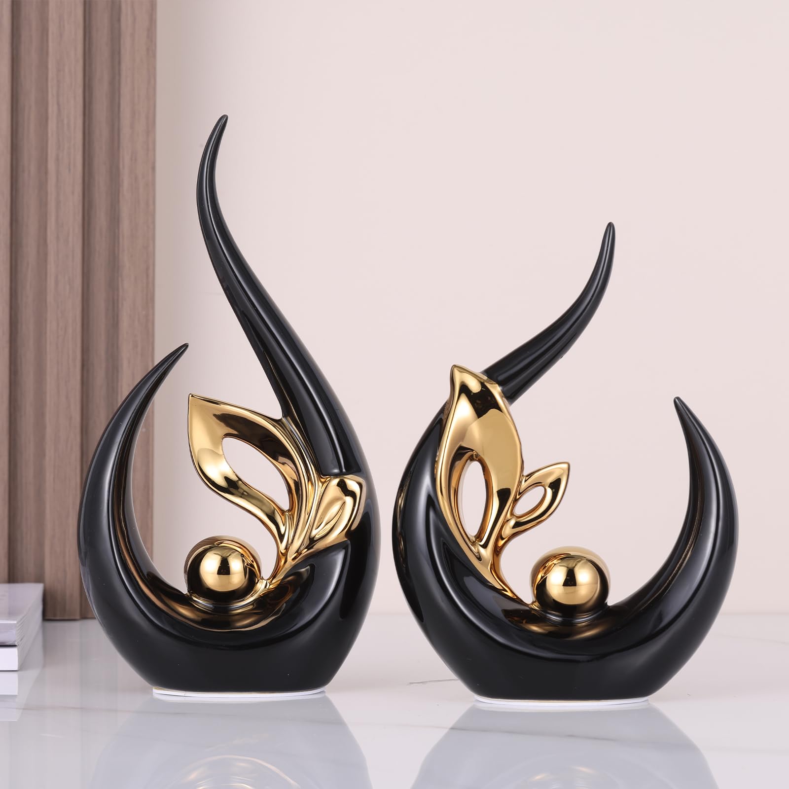 Chinese Gemberpot Porselein Zwart Wit met Gouden Accent Geometrisch Ha