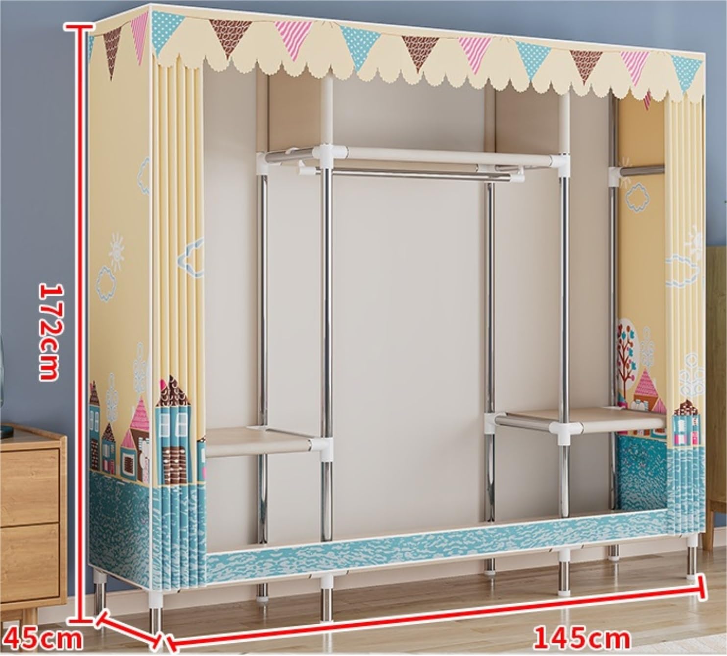 Wardrobe Closet Schrank Tragbarer Schrank, Kleiderschrank, Schrankaufbewahrung Mit Regalen, Kleiderschrank-Organizer Für Aufhängen Von Kleidung Closet Aufbewahrungsschrank(145 * 45 * 172cm)