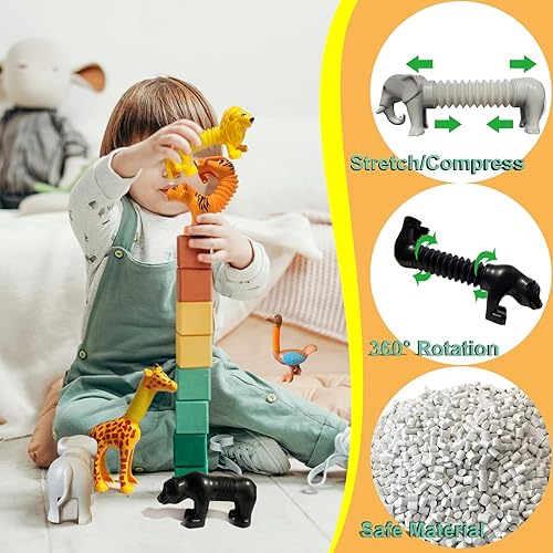 Miniatura 4 de Tubos sensoriales de animales para reventar, paquete de 6 tubos sensoriales para niños pequeños, tubos elásticos para aliviar el estrés para