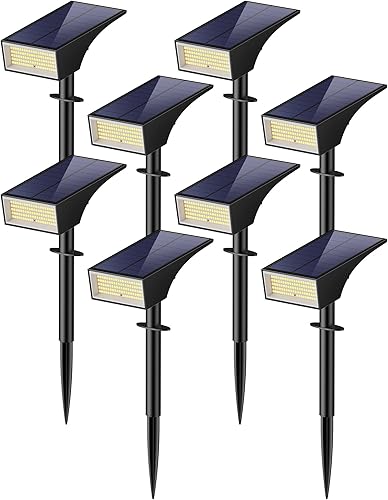 Miniatura 8 de Koicaxy Luces solares para exteriores impermeables paquete de 8 unidades IP65, 100 LEDs 4 modos de luz, mayor eficiencia de carga, focos solares de