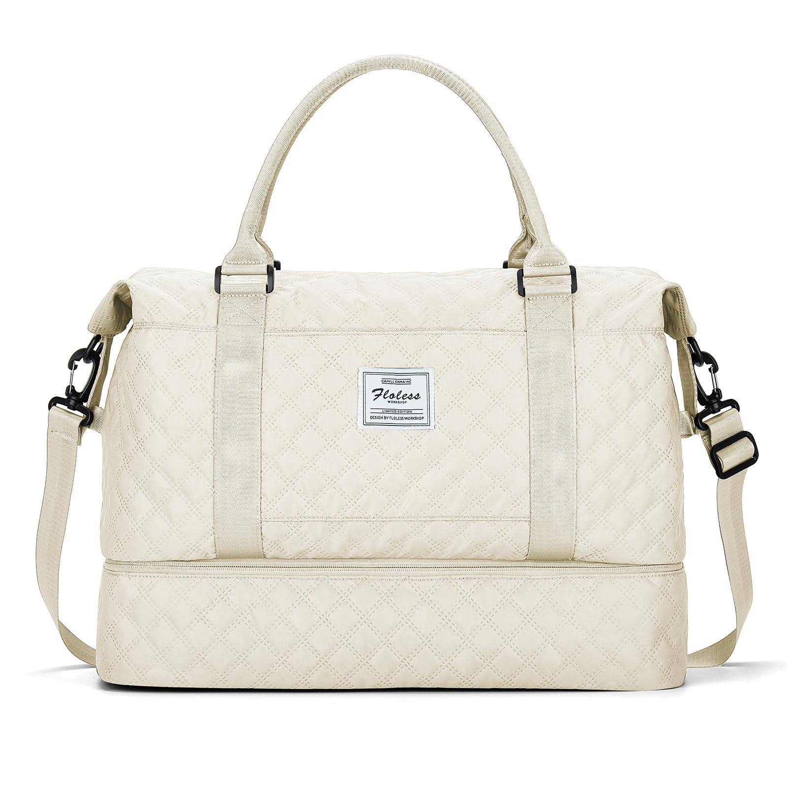 Borsone da Viaggio Donna, Bagaglio a Mano Borsa da Viaggio con Scomparto per le Scarpe, Borsa Sportiva Borsone da Palestra Grande, Borsa da Weekend, Borsa per Ospedale,H5-Beige