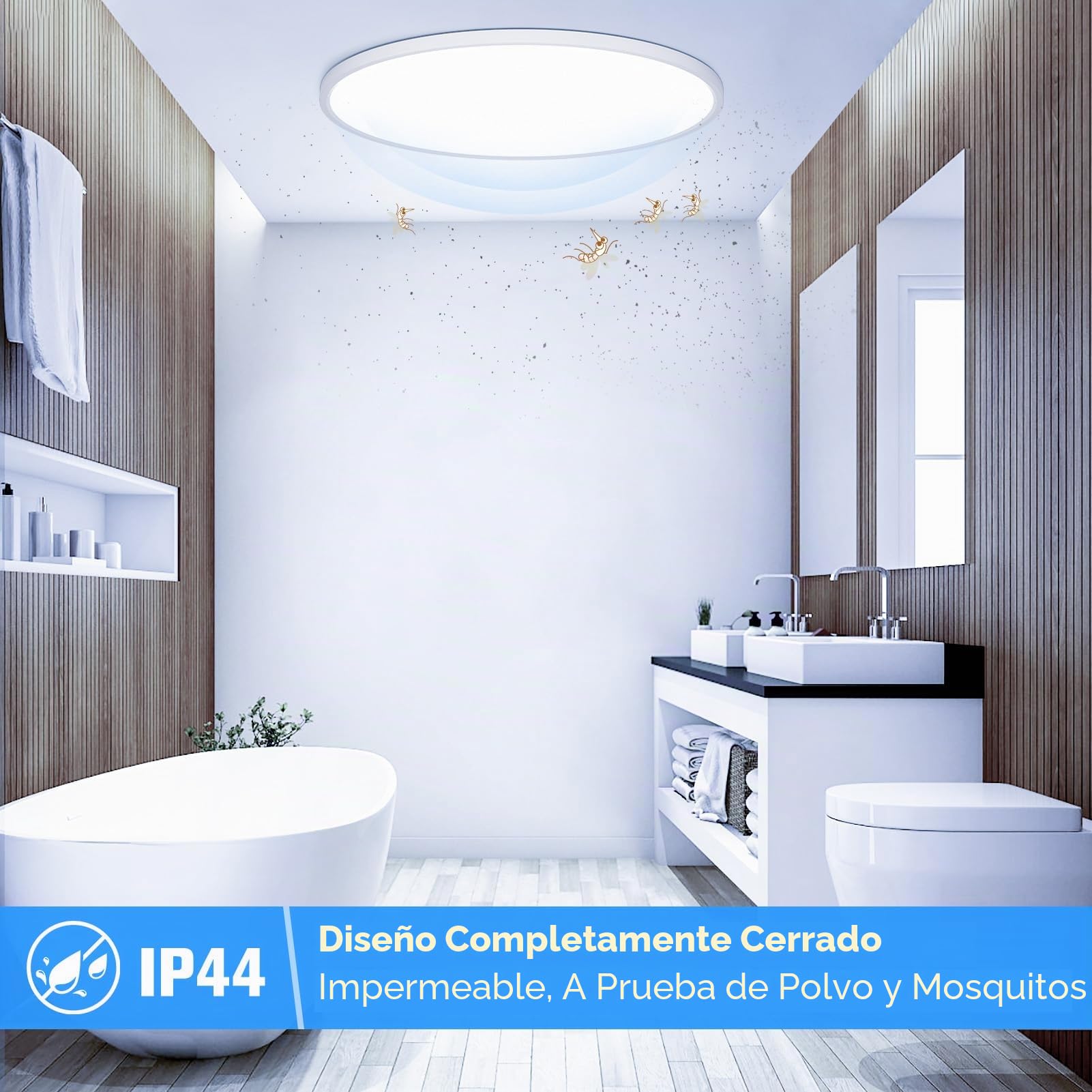 OUILA Plafón LED redondo plano - Plafón Ø40CM LED 36W 6500K 3600LM IP44 Lámpara de baño impermeable, lámpara de cocina Plafón blanco frío para cocina, baño, dormitorio, pasillo, sótano