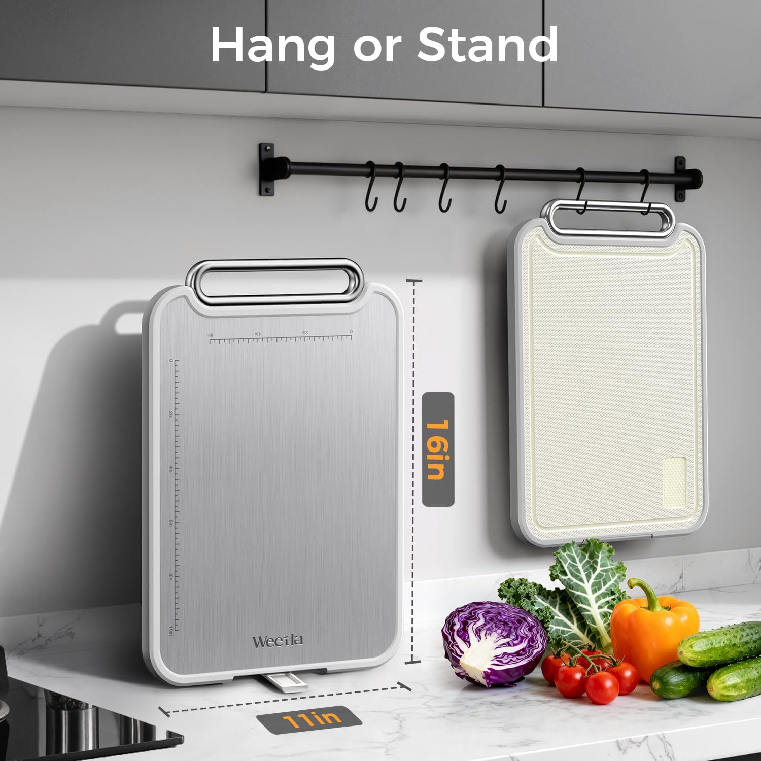 Titanium Cutting Board for Kitchen, Double Sided Cutting Board, Food Grade 2 in 1 Pure Titanium and Wheat Straw PP Chopping Boards Raw and Cooked Separation, Non-Slip 5s Quick Clean Large Size 16”×11” - Image 7