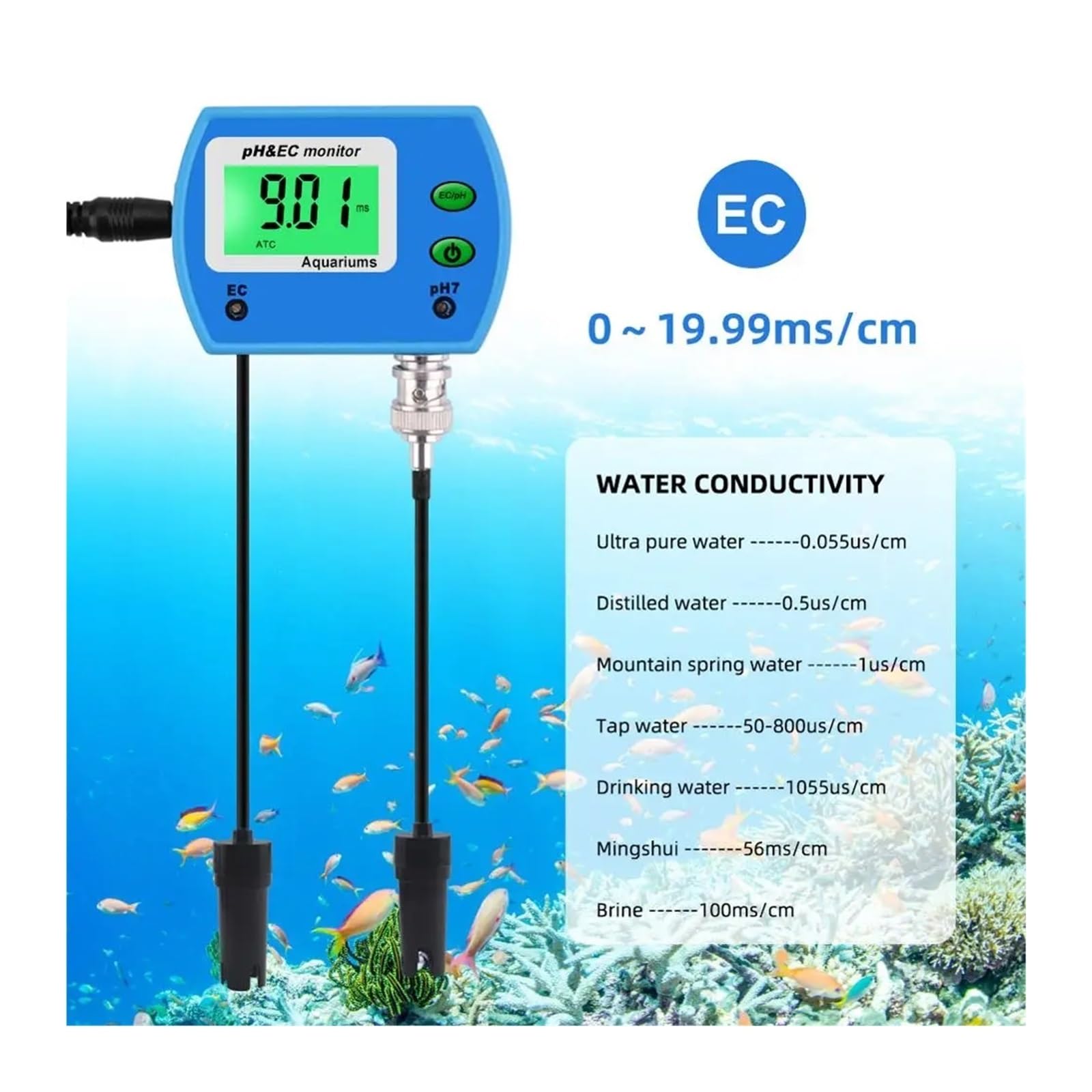 Przepływomierz, Profesjonalny miernik pH 2 w 1 Miernik EC do akwarium Wieloparametrowy monitor ści wody Monitor PH/online Acidometer
