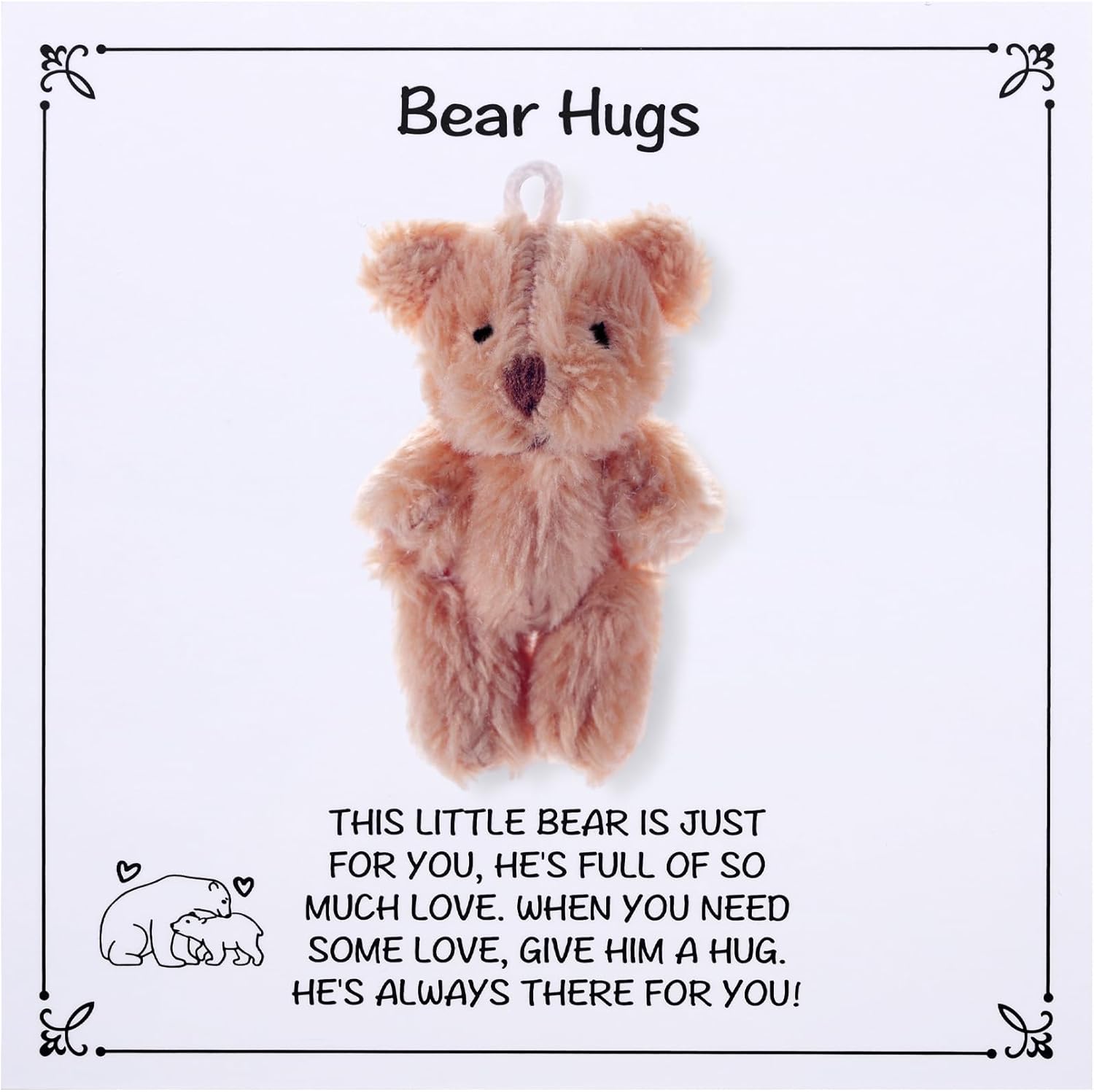 Pocket Bear Hug, Mini Plush Stuffed Bear for Anxiety & Stress Relief, Mental Health Positivity Gift for Women Men, Thinking of You, Comforting Gift for Son Daughter Back to School, Khaki