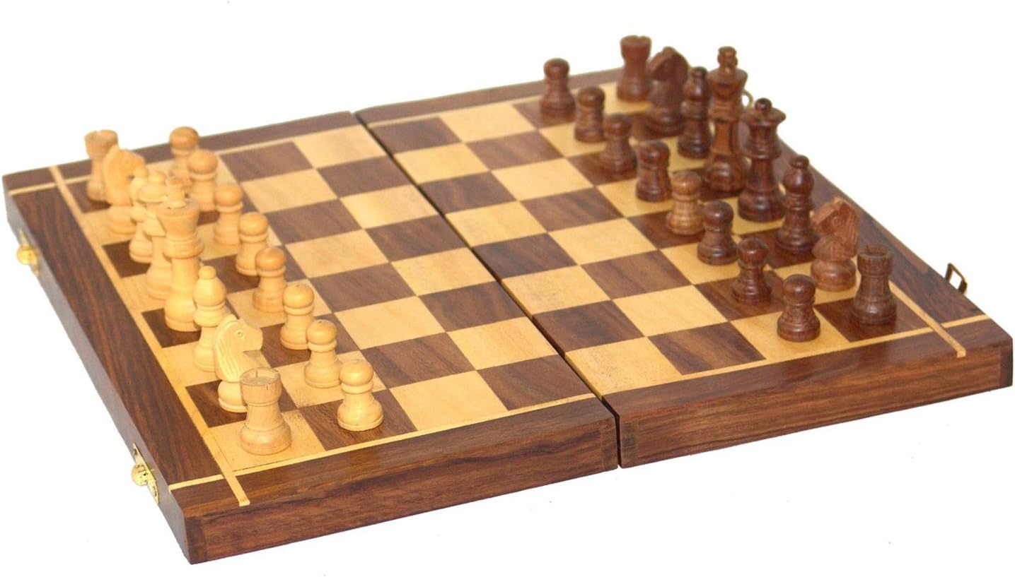 Wooden Handmade Standard Classic Chess Board Game Foldable Size 12”