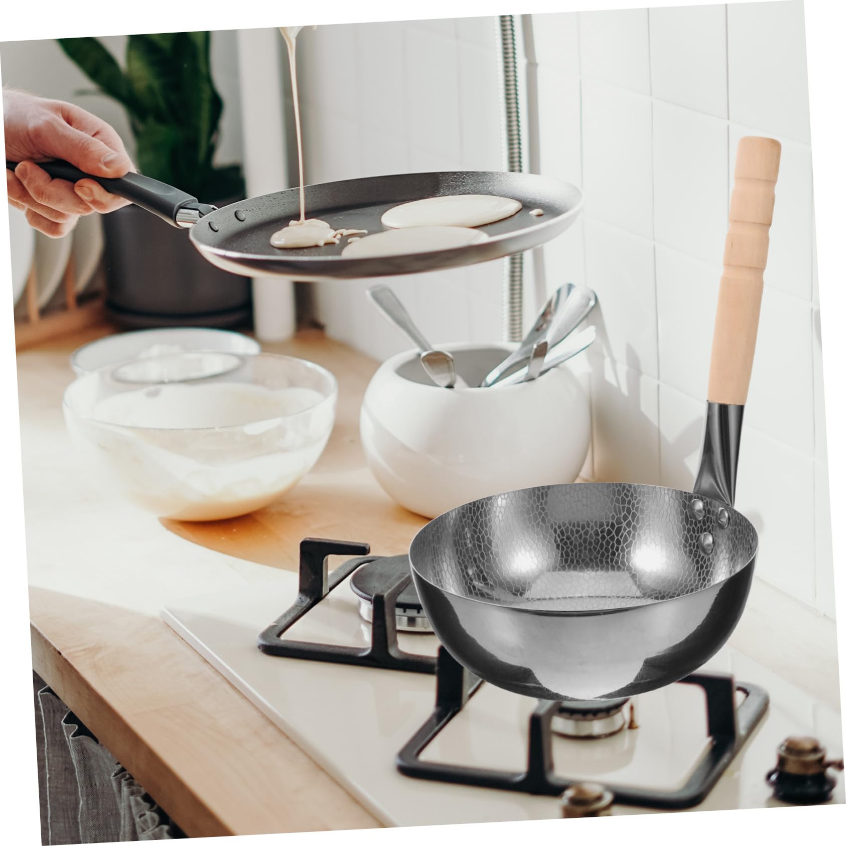 Reisnudeltopf 1, 4l aus Edelstahl mit Holzgriff, Silber