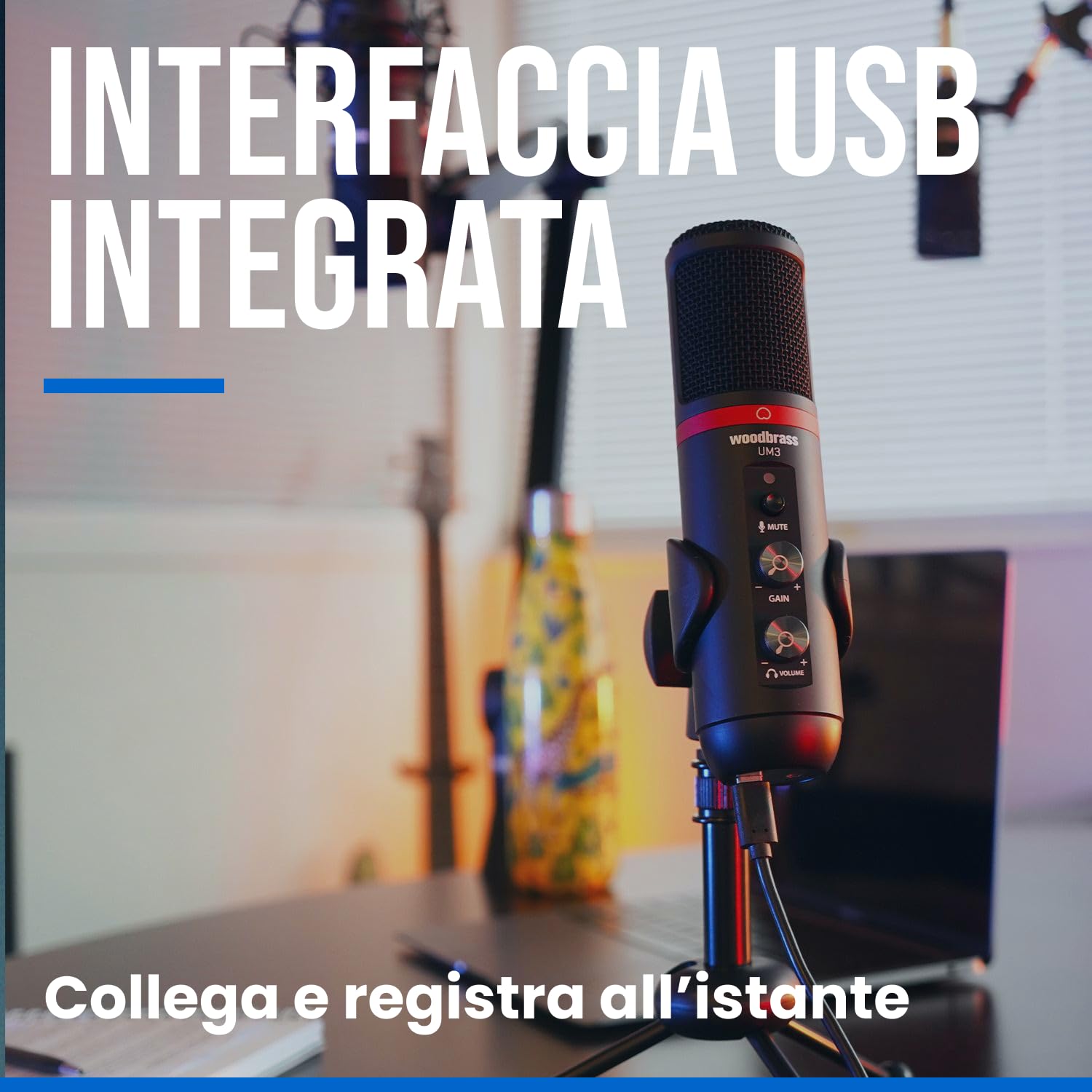 WOODBRASS UM3 - Micro Streaming, Podcast, Videoconferenza, Gaming. Microfono USB -C Plug & Play standalone per PC/Mac/PS4/PS5 ideale per registrazione e live Twitch, Discord, Youtube
