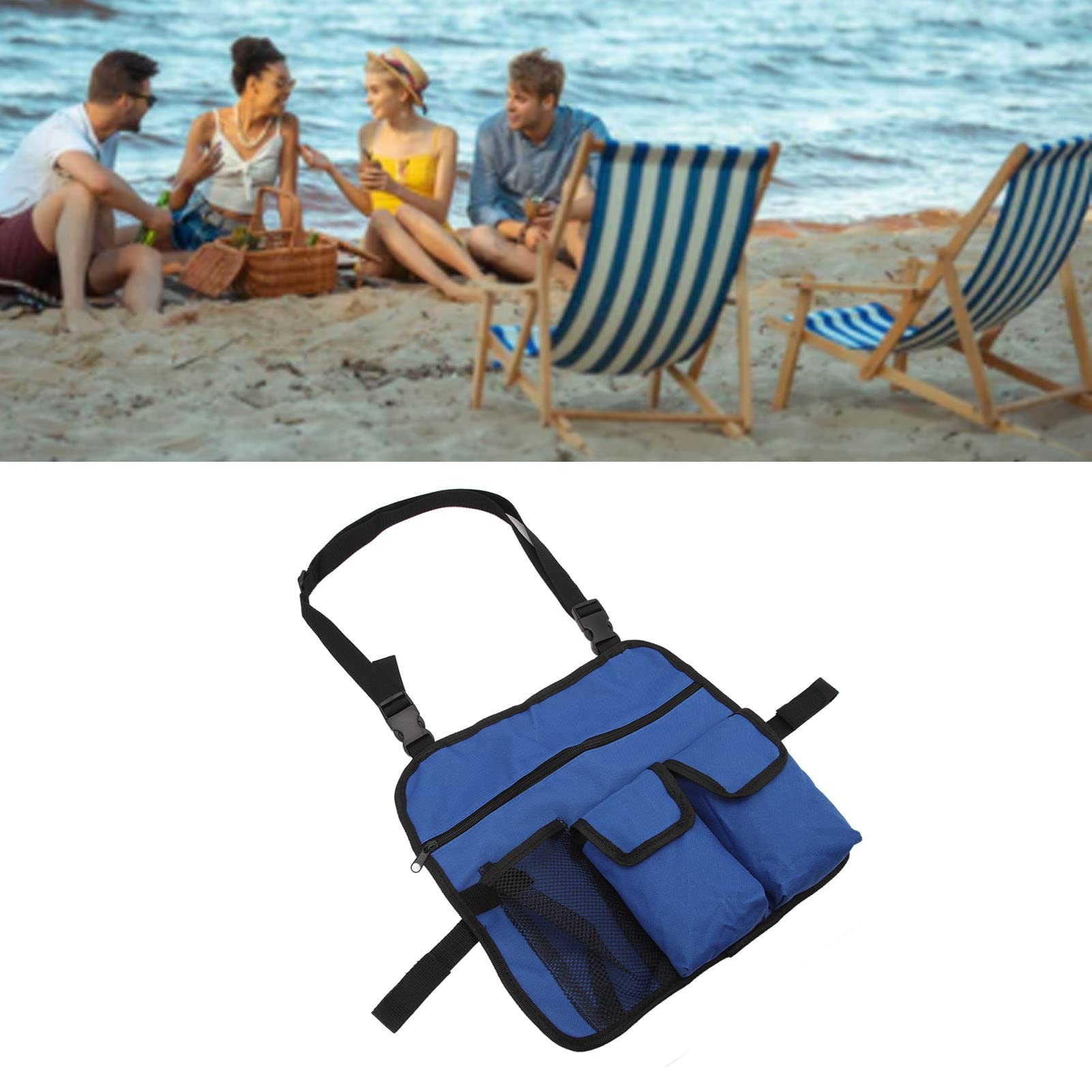 Bolsa colgante para silla de camping, tela Oxford 600D, bolsa para reposabrazos para silla de playa, organizador multifuncional para silla de pesca de camping al aire (azul)
