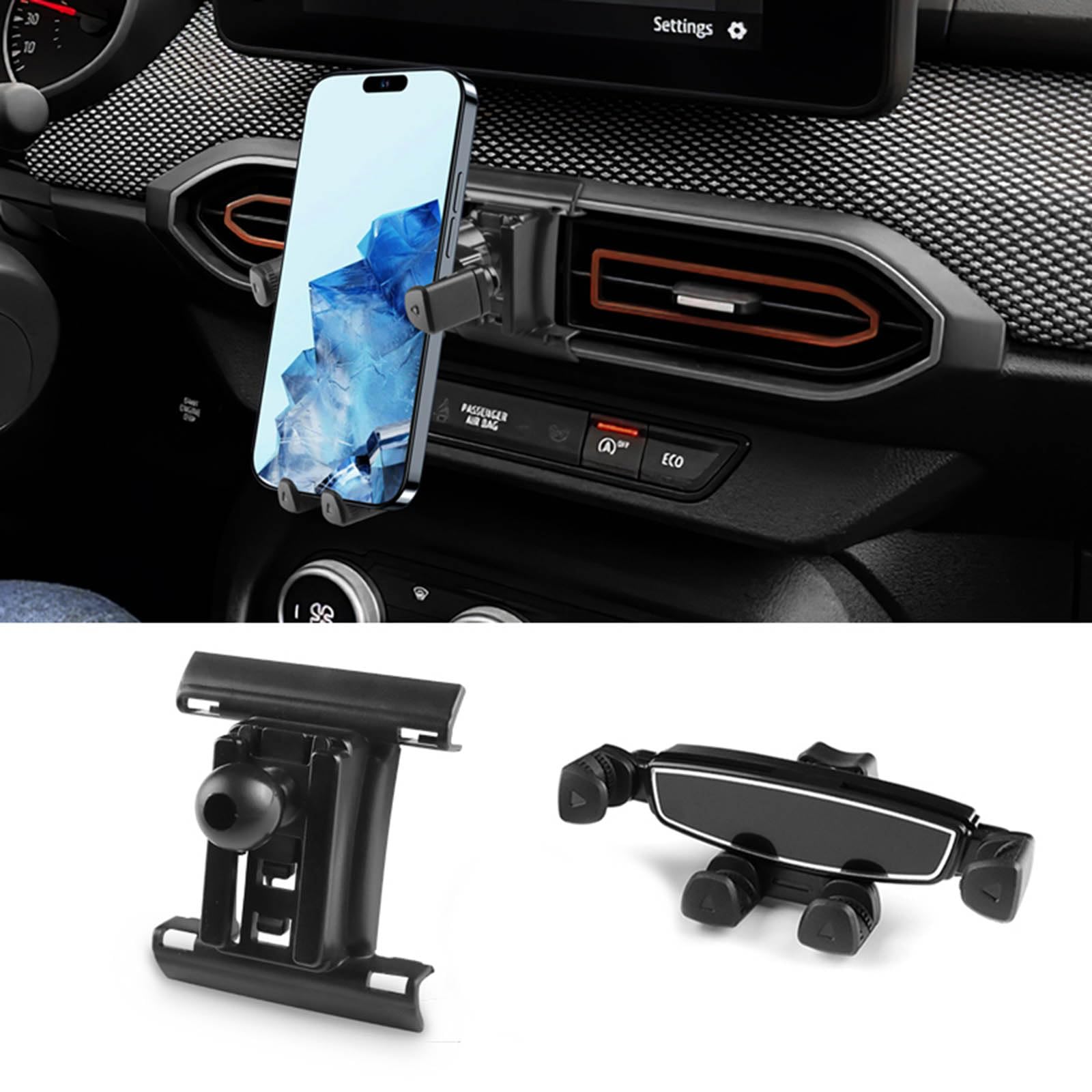 KUNGKIC Support de téléphone de voiture pour Dacia Sandero 3/Sandero Stepway 3 2021-2025 Air Vent Support de téléphone portable rotatif à 360° réglable Noir
