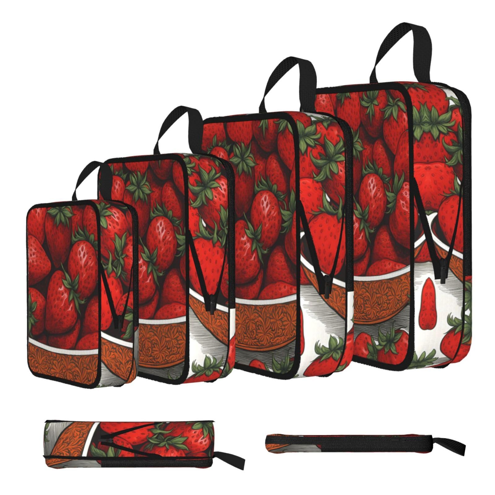 Sxzvvbn Black Cute Strawberries Compression Packing Cubes 4 Piece Set