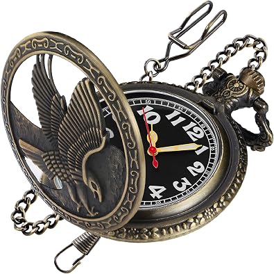 Hollowed Out Eagle Quartz Mens Pocket Watch, Arabic Numeral Dial with Chain Pocket Watch for Men
