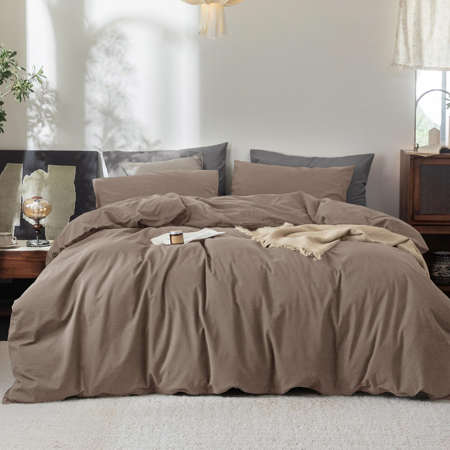 Photo 1 of FOSSA Duvet Cover Set 100% Washed Cotton Linen Feel King