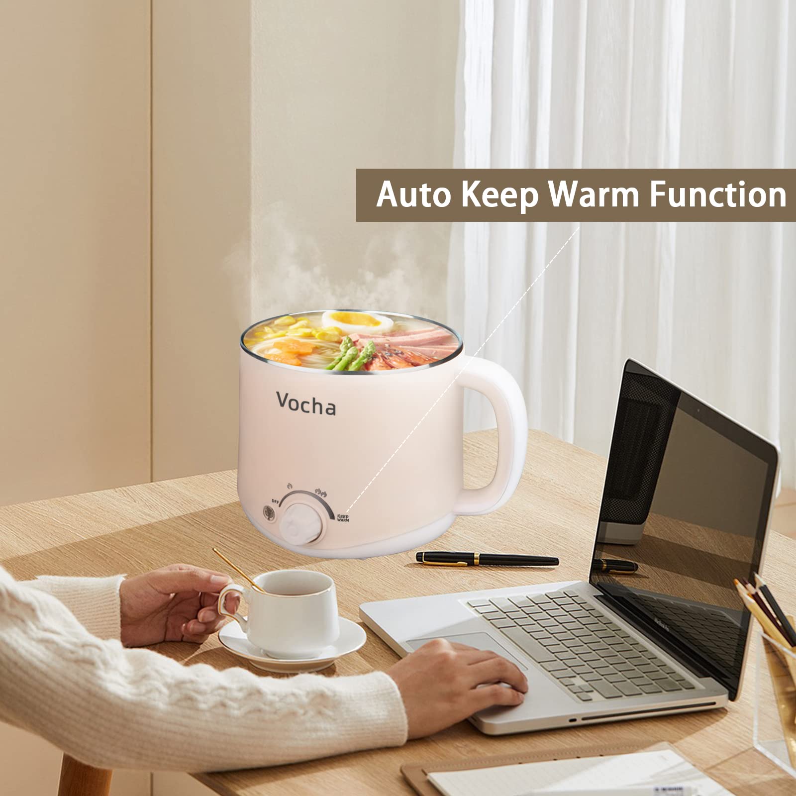 Vocha Pentola Elettrica 1,6L Con Funzione Keep Warm - Ideale Per Pasta, Zuppe E Hot Pot Portatile