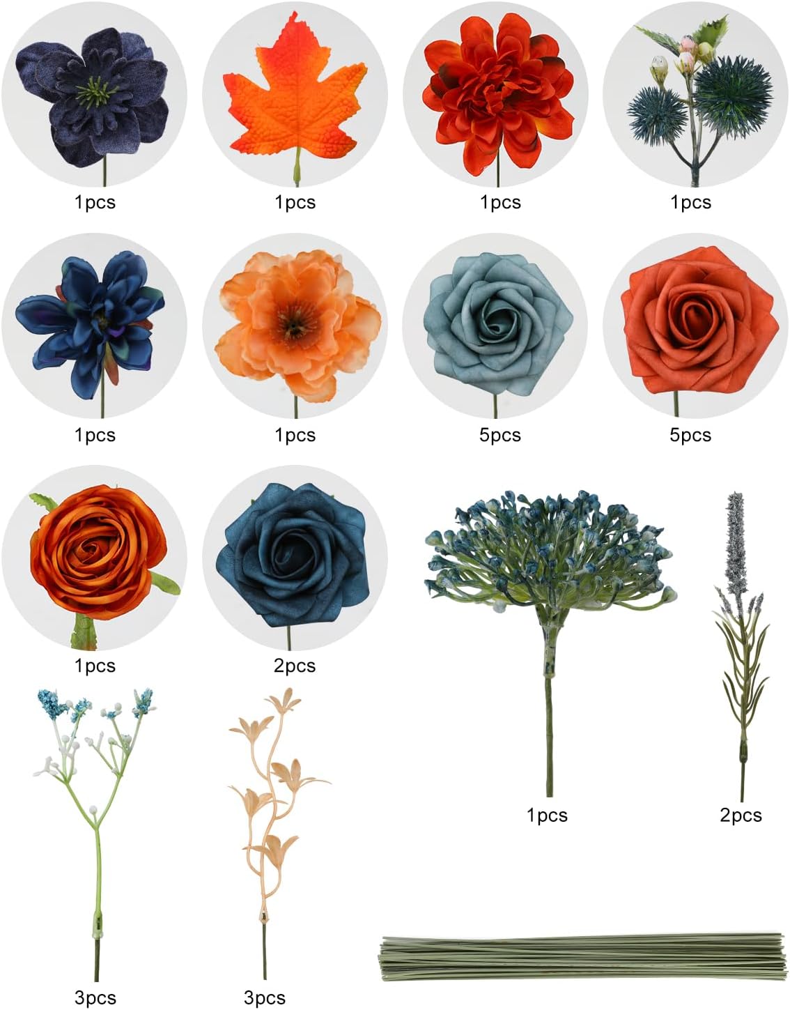 Senseya Artificial Flowers Combo, Teal Orange Silk Roses, Peonies, Dahlias with Stems for DIY Wedding Bouquets, Baby Shower, Table Centerpieces, Home Decor, Fake Floral Arrangements, Party Decorations - Image 8