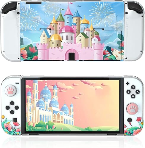 ECHZOVE Protective Case Compatible with Nintendo Switch OLED,Switch OLED Hard Console Case and Joy Con TPU Case with Thumb Grip Caps and Screen