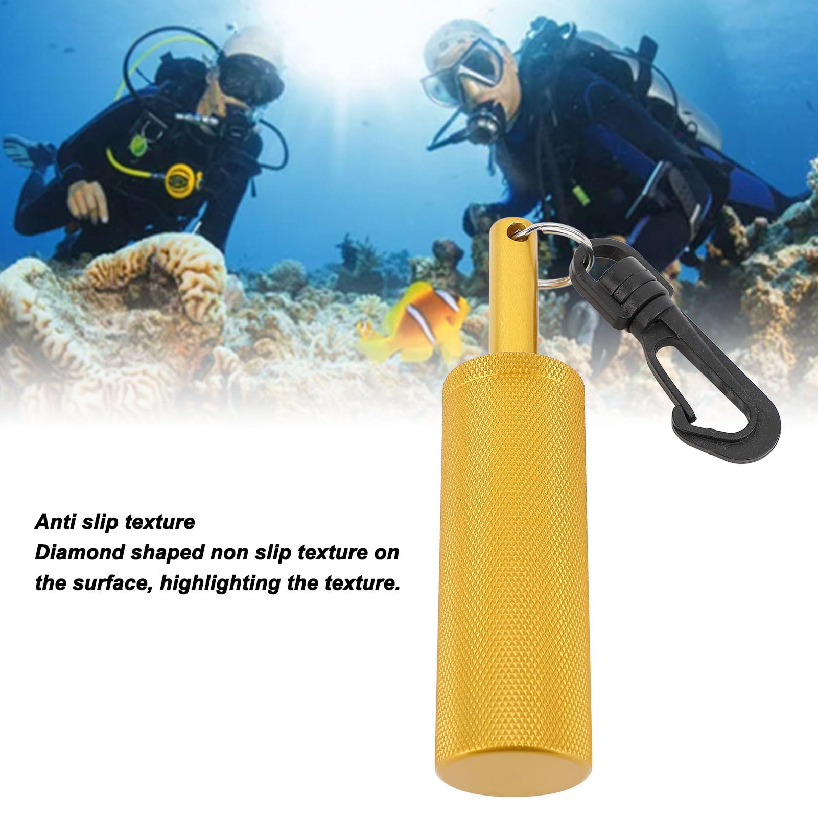 Scuba Rattle Stick, Aluminum Alloy Diving Rattle, 360° Diving Pointer with Clip, Scuba Diving Shaker, Lightweight Noise Maker Signal Bell, Diving Safety Gear for Underwater (Gold)