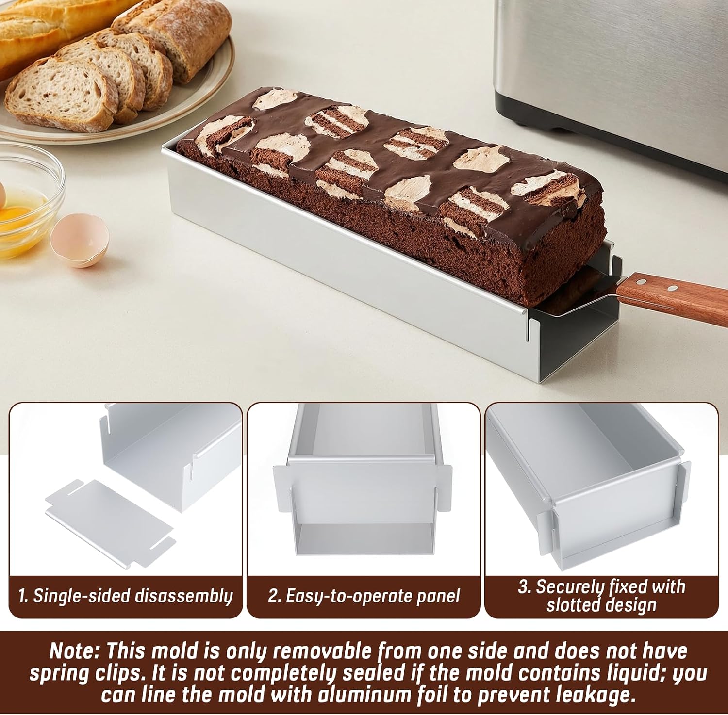 2 Pack Tiramisu Mold, Nonstick Rectangle Tiramisu Cake Pan, Removable Frame Stainless Steel Cake Baking Mold, 16.5×4.3×2.5'' with 2 Metal Spatula, for Cheesecake Mousse Lasagna Cold Desserts