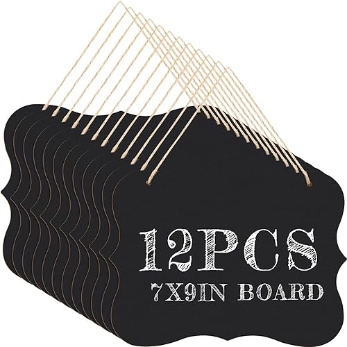 Harloon Paquete de 12 letreros de pizarra colgante de doble cara de 9 x 7 pulgadas con cuerda, etiquetas de precio de pizarra de madera, letreros de