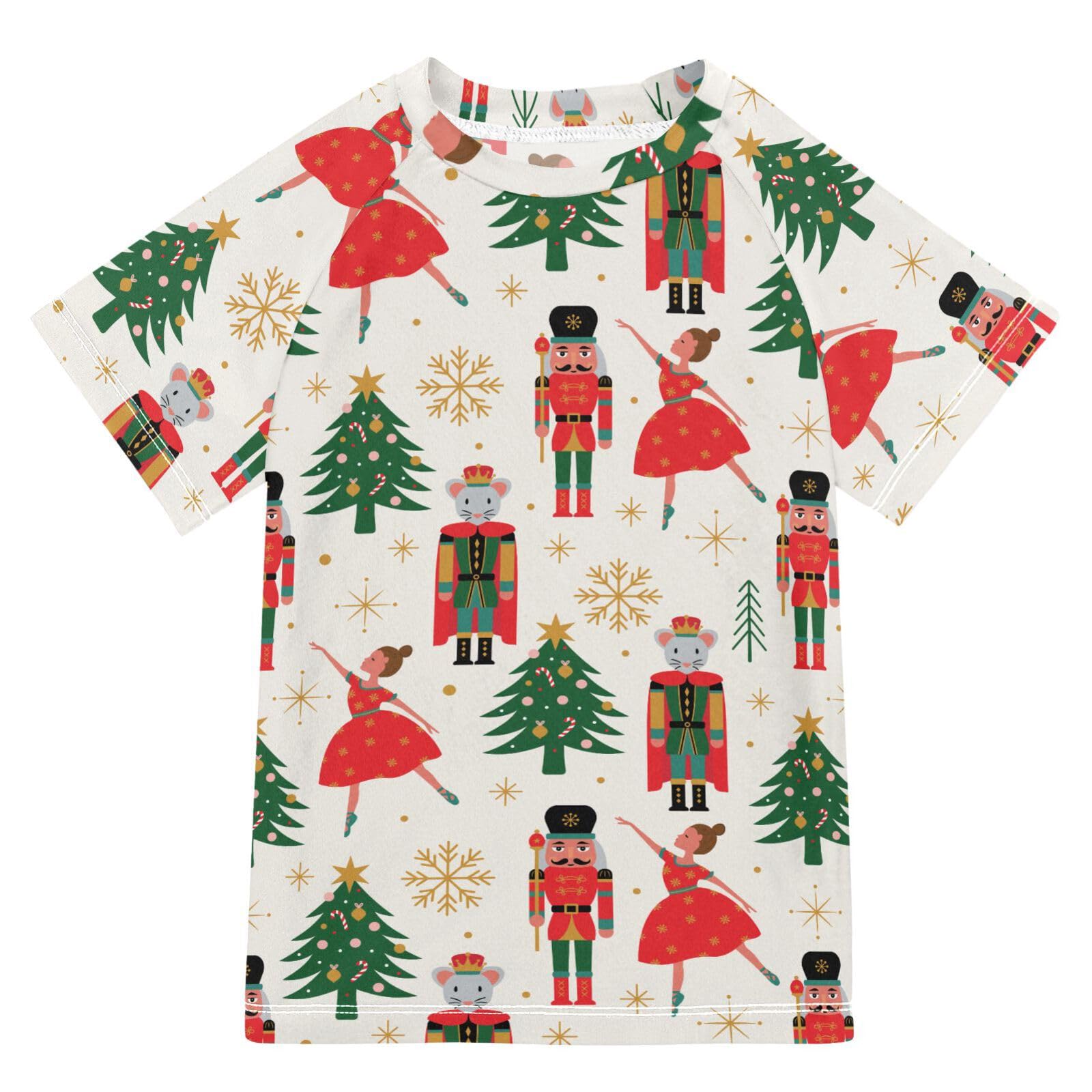 Aflyko Christmas Boys' Swim Shirt Nutcrackers Ballet Xmas Snowflake Rash Guard Beachwear Sun Protection Fishing Hiking Camping Surfing Swimming Toddler Infant Summer Daily T-Shirt, 4T Multicoloured