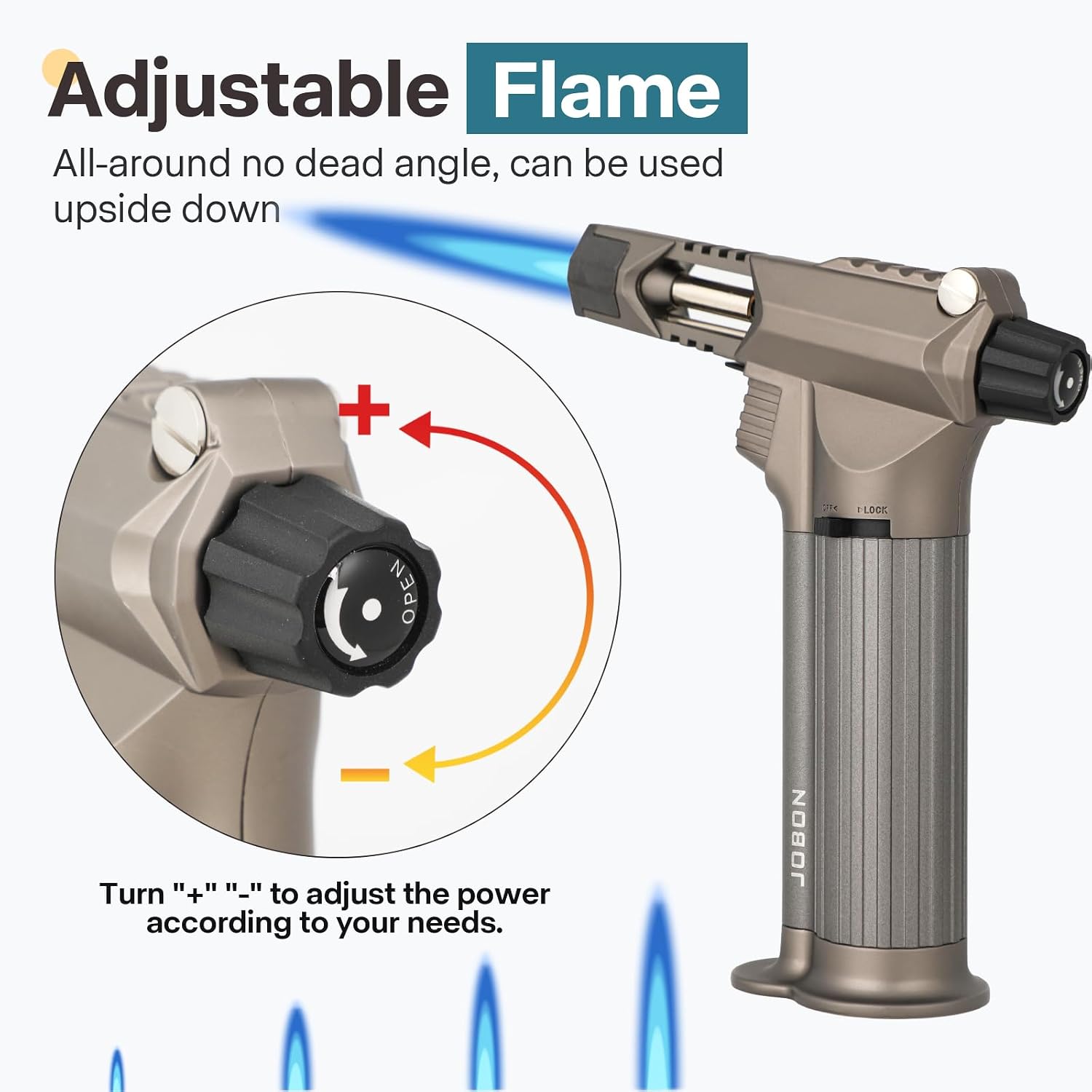 All metal, Blow Torch, Professional Kitchen Cooking Butane Torch with Safety Lock Adjustable Refillable Multipurpose Flame Refillable BBQ, outdoors，Baking,Crafts and Soldering(Gas Not Included)