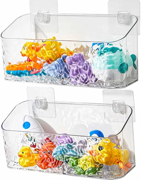 Eunion Bath Toy Storage Organizer, Bathtub Toy Storage Holder, Large Capacity Wall Mounted Shower Caddy Shower Organizer, No Drill Shelves Basket, Wave, 2 Pack