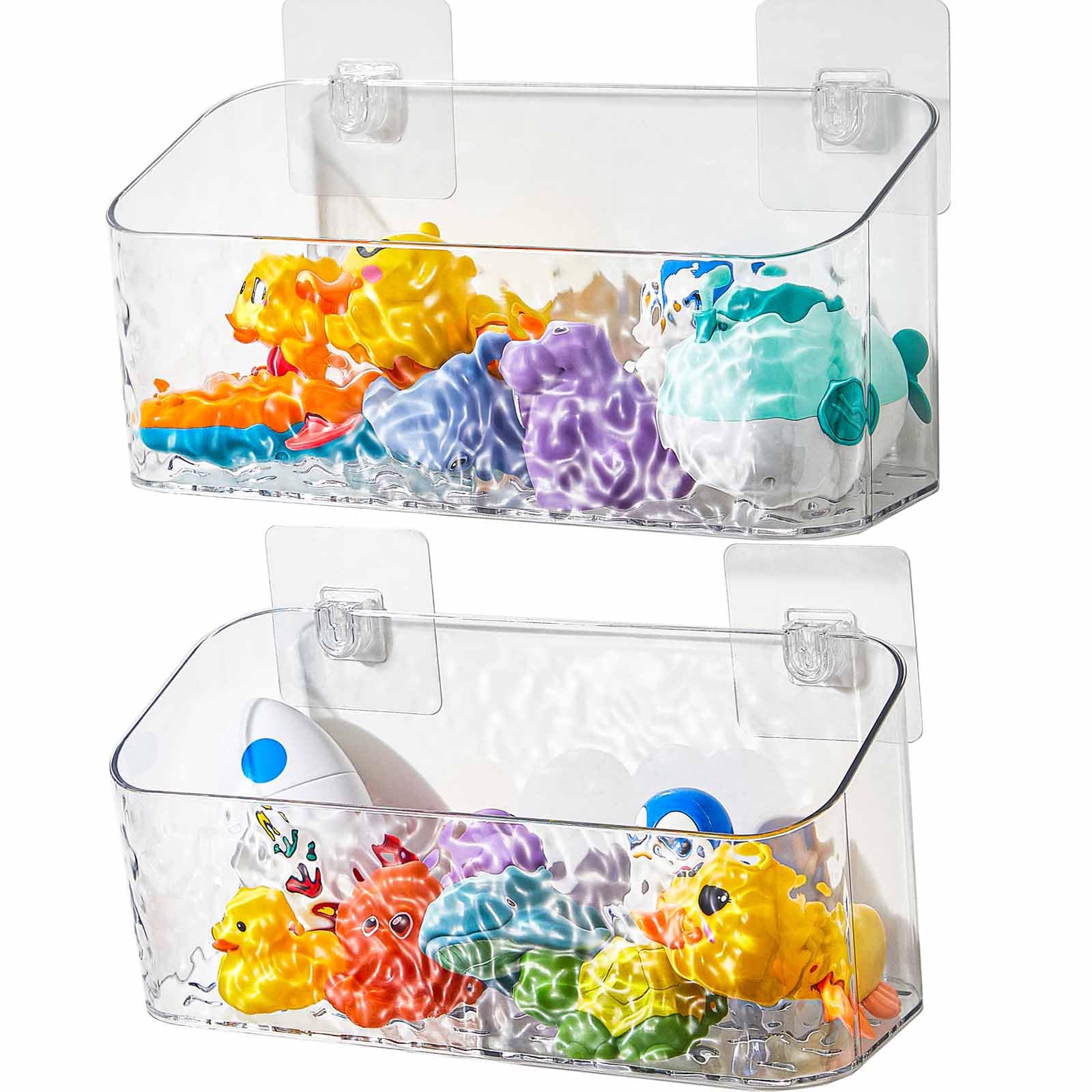 Bath Toy Storage 2 Packs, Large Bath Toy Holder - No Drill, Quick-Dry