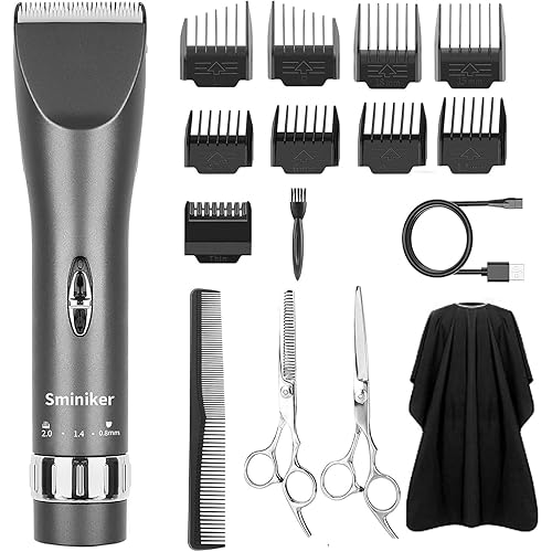Sminiker Professional Hair Clippers Cordless Barber Shavers Rechargeable Hair Cutting Kit with 1 Hairdressing Cape 2 Scissors 9 Comb Guides