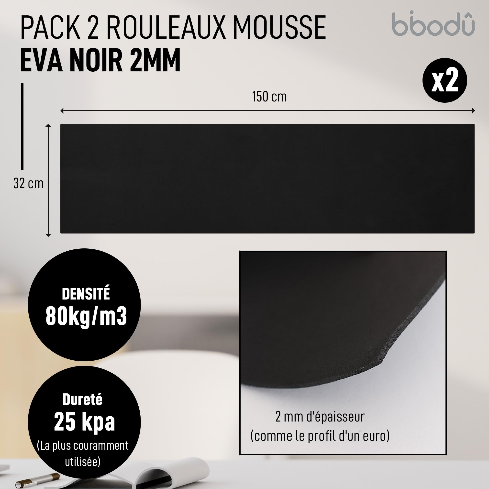Feuille De Mousse EVA Noire 50 X 100 Cm - Épaisseur 3 Mm - Pour Cosplay, Bricolage, Doublure - Haute Densité, Découpable - 6