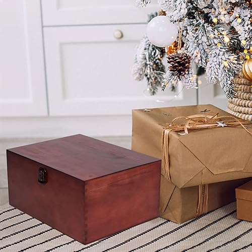 Miniatura 8 de Caja de almacenamiento de madera vintage con tapa con bisagras, cierre frontal, caja de recuerdos grande de 12 x 9.3 x 5.9 pulgadas, cajas de madera
