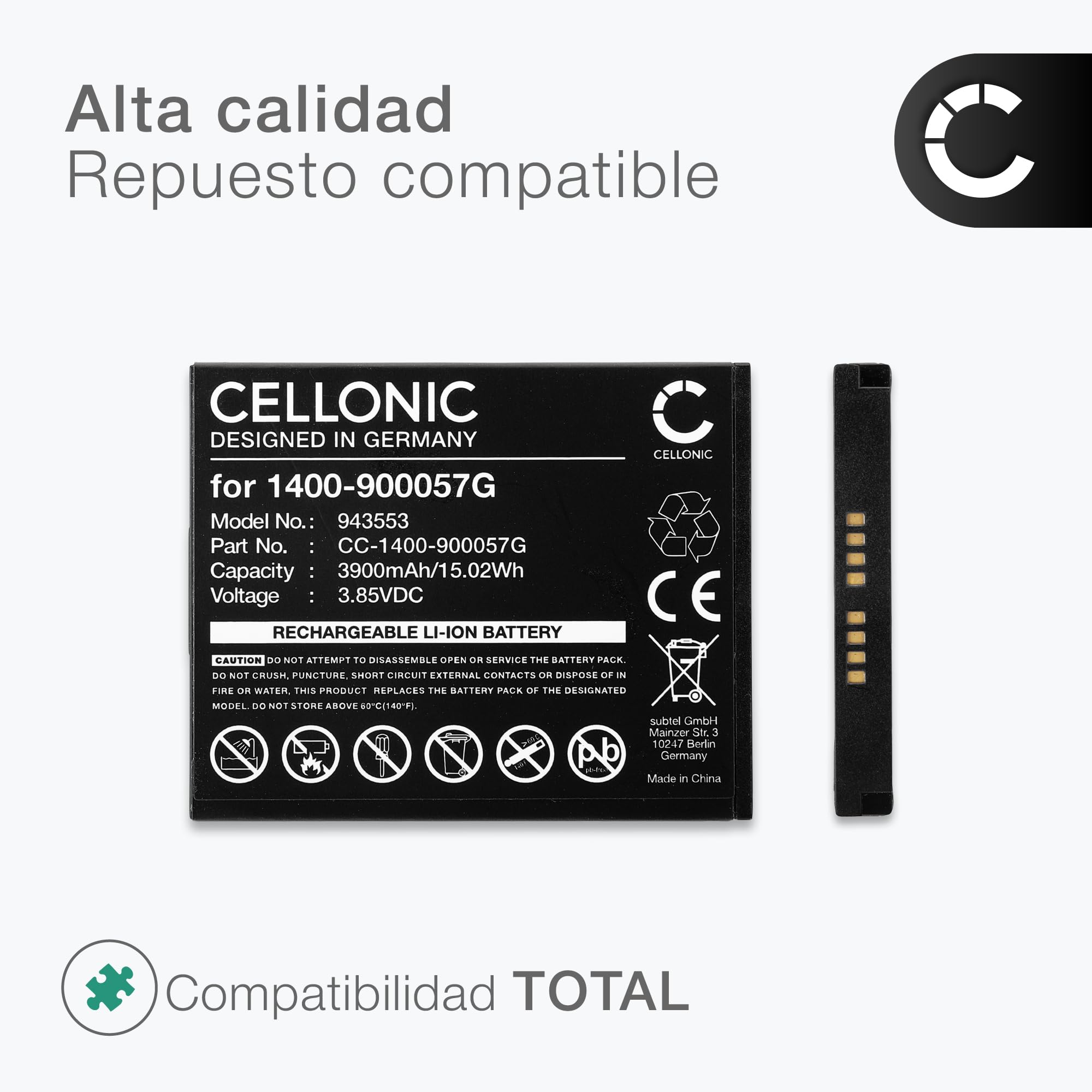 CELLONIC 1x Batería Compatible con Unitech EA630, Plus, 1400-900057G | 1x, (3900mAh-3.85V-Ion de litio), Escáner códigos de barras Batería