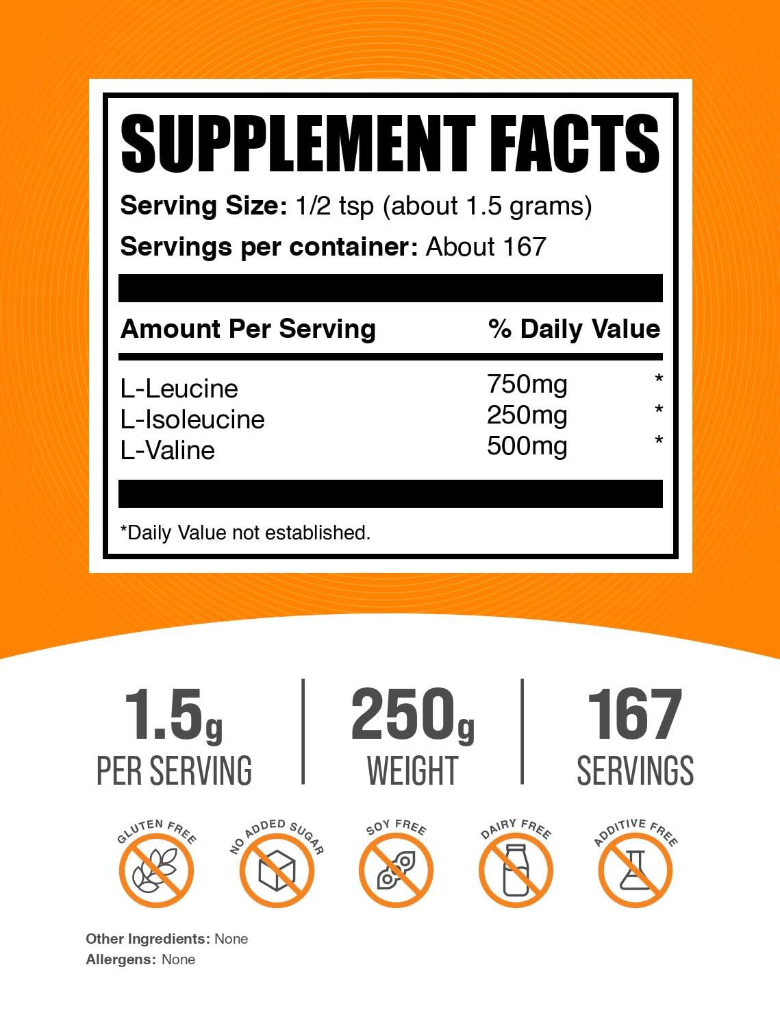 BulkSupplements.com BCAA 3:1:2 Powder - BCAA Supplements, Branched Chain Amino Acids Powder - Unflavored & Gluten Free, 1.5g per Serving, 250g (8.8 oz) (Pack of 1) — Amazon image 2