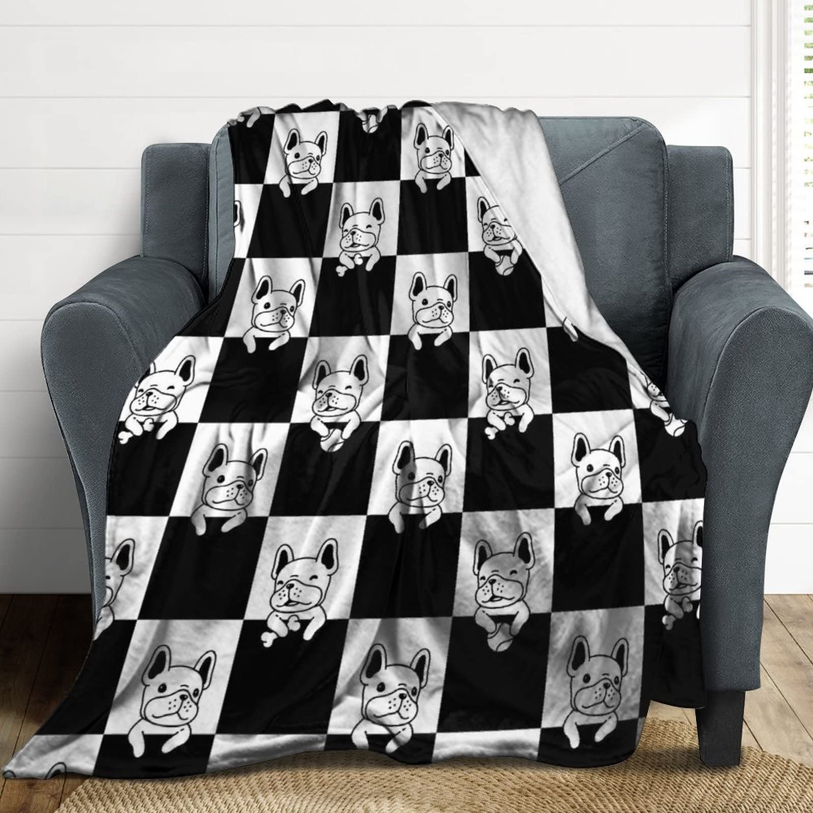 Couverture Polaire Chien Couverture Décorative Flanelle pour Lit Canapé 150×200cm