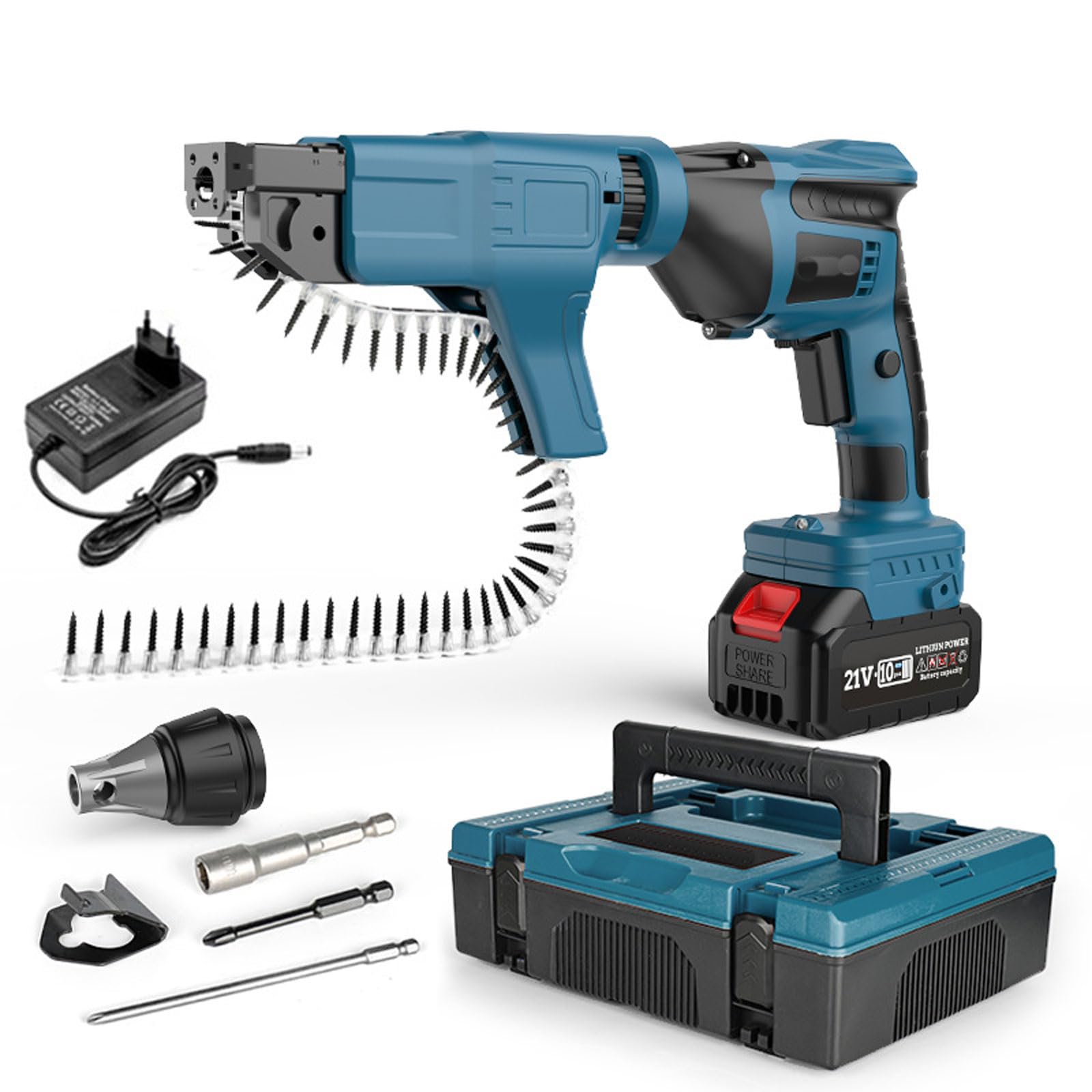 Pistola de tornillo inalámbrica para paneles de yeso, pistola de tornillo de alimentación automática 0-4200 RPM, pistola de tornillo eléctrica para bricolaje y uso profesional, incluye caja de