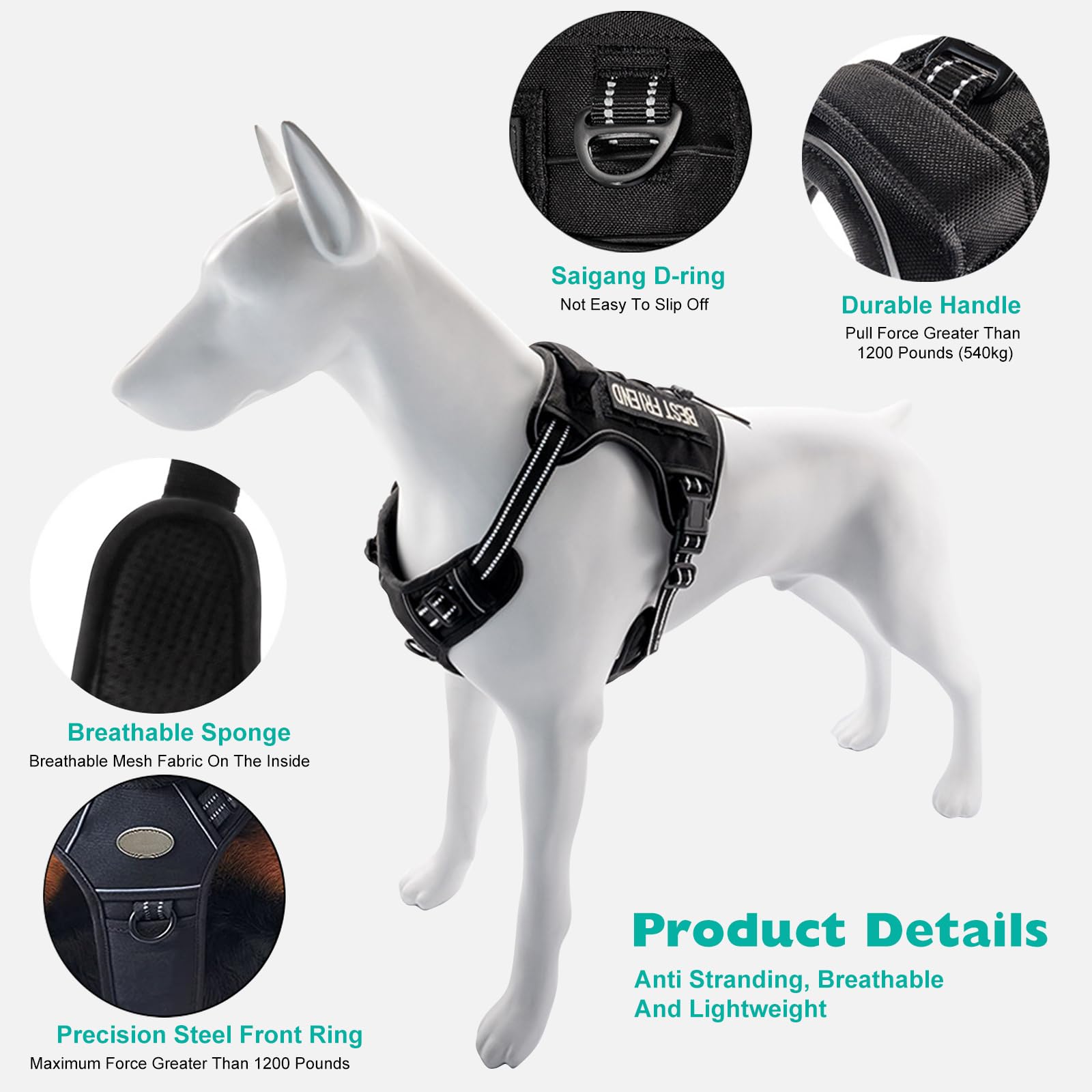 PETCUTE Harnais Anti Traction Tactique pour Petit Moyen et Grand Chien,Respirant, Réglable Harnais de Chien avec Poignée Rembourrée Contrôl,Facile à Mettre,Gilet Durable Réfléchissant,L