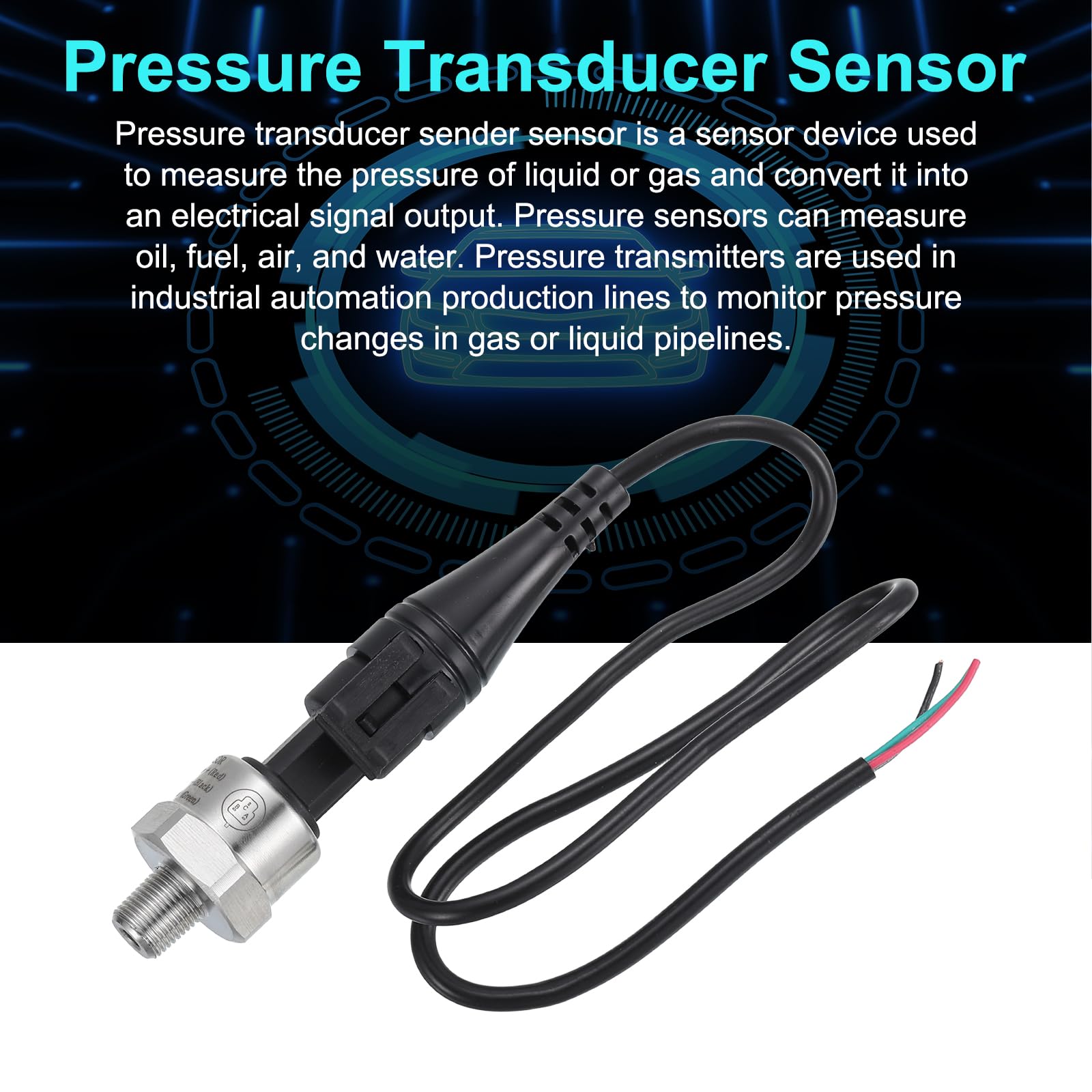 QUARKZMAN Sensore Di Pressione Trasmettitore Con Connettore 1/8" NPT 200 PSI Trasmettitore Di Pressione In Acciaio Inossidabile Per Olio Carburante Acquaria Aria