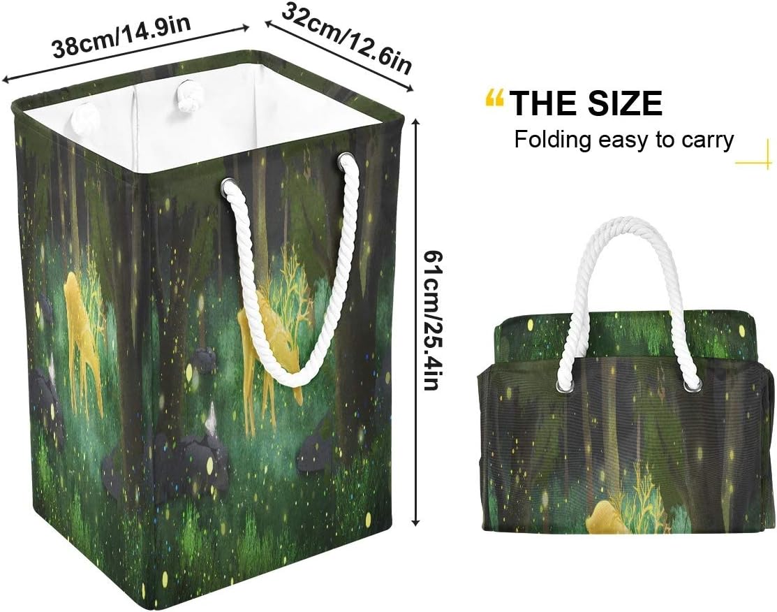 グリーンゴールデンエルクディアアートランドリーハンパーバスケット大型折りたたみ式洗濯ビン折りたたみ式収納折りたたみ式衣類バッグランド
