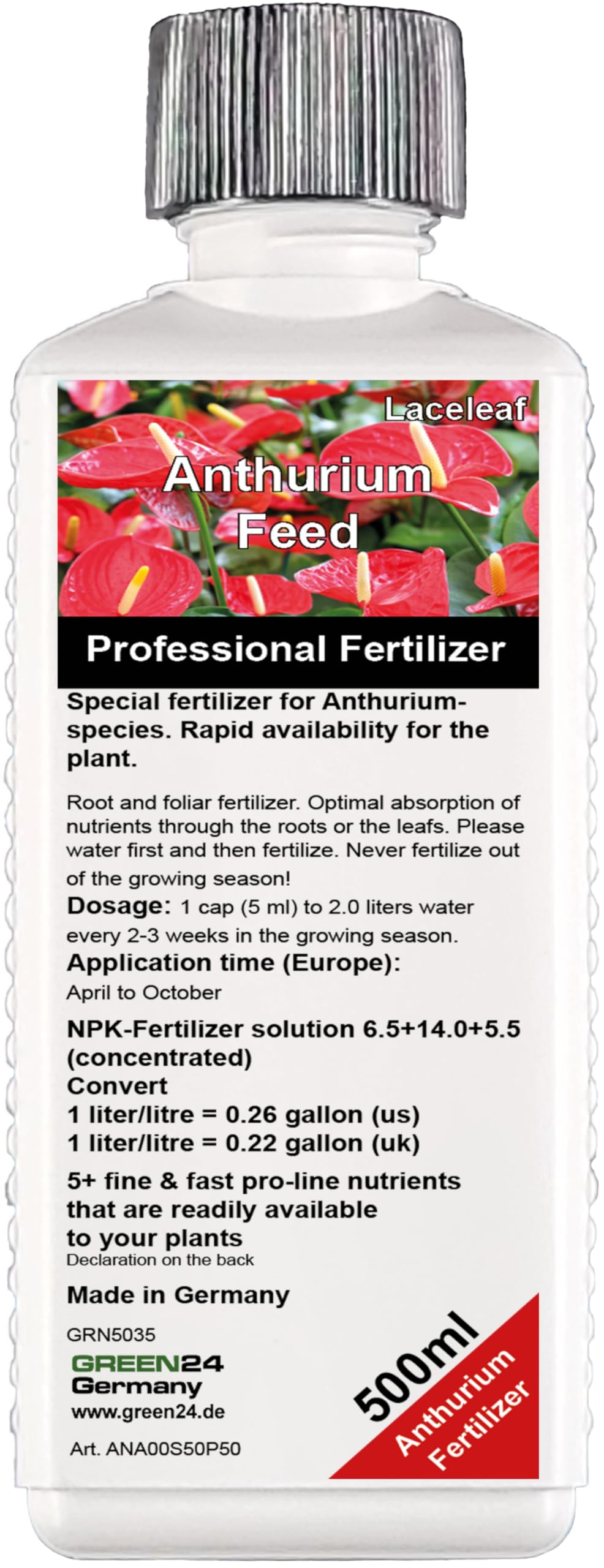 GREEN24 Engrais Anthurium HIGH-TECH Engrais végétal spécial pour fleurs de flamants roses, anthuriums 500ml