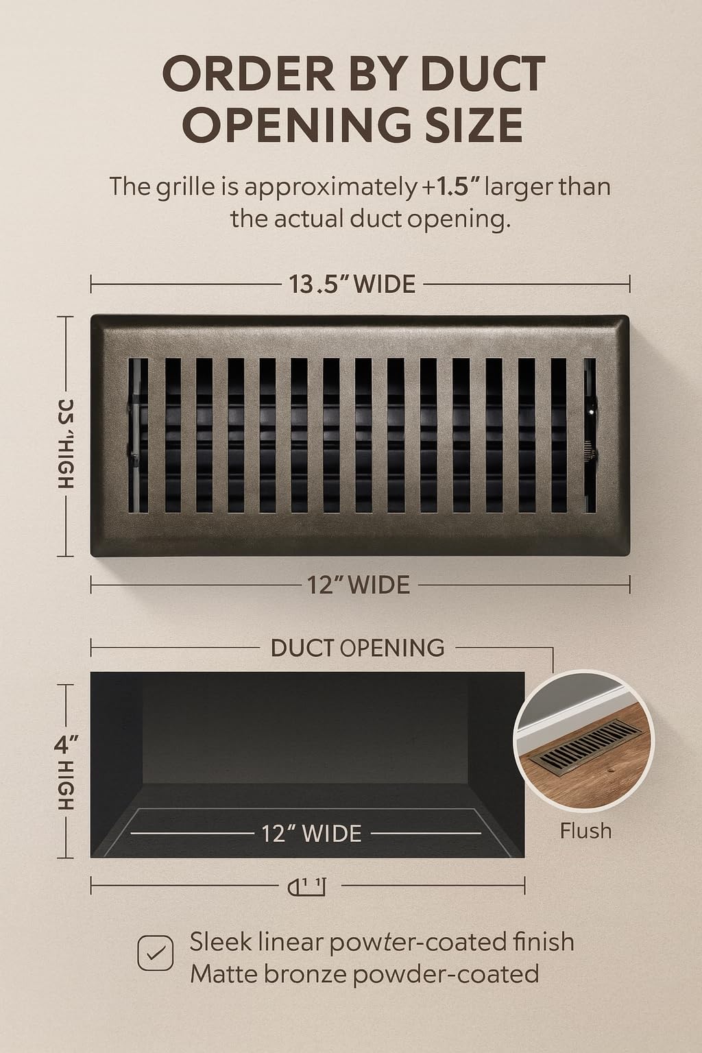 Bodenregister aus Stahl, modernes Design, 10,2 x 30,5 cm, Metallic-Bronze-Finish, dekorative Lüftungsschlitz-Abdeckungen, Bodenregister 10,2 x 30,5 cm, 8 Stück