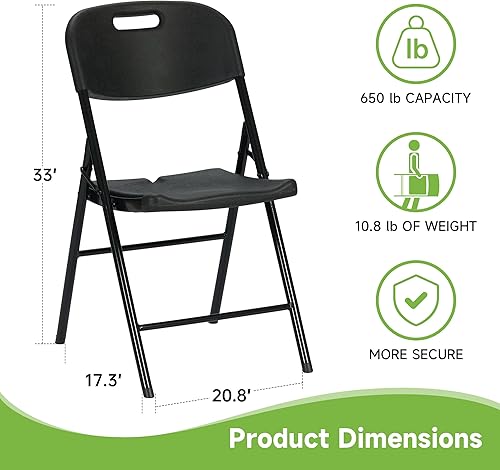 Miniatura 3 de Real Relax Juego de 10 sillas plegables de plástico negro, sillas plegables de plástico portátiles, sillas plegables de plástico para eventos,