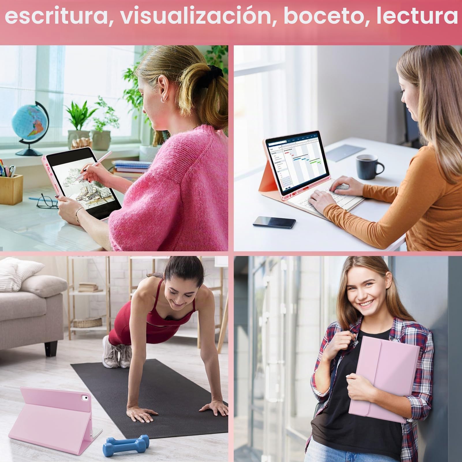 Funda con Teclado para iPad 10.2" 9ª/8ª/7ª Generación, iPad Air 3 y Pro 10.5 - Teclado Bluetooth Magnético Desmontable con Layout Español Ñ (Rosa 1)