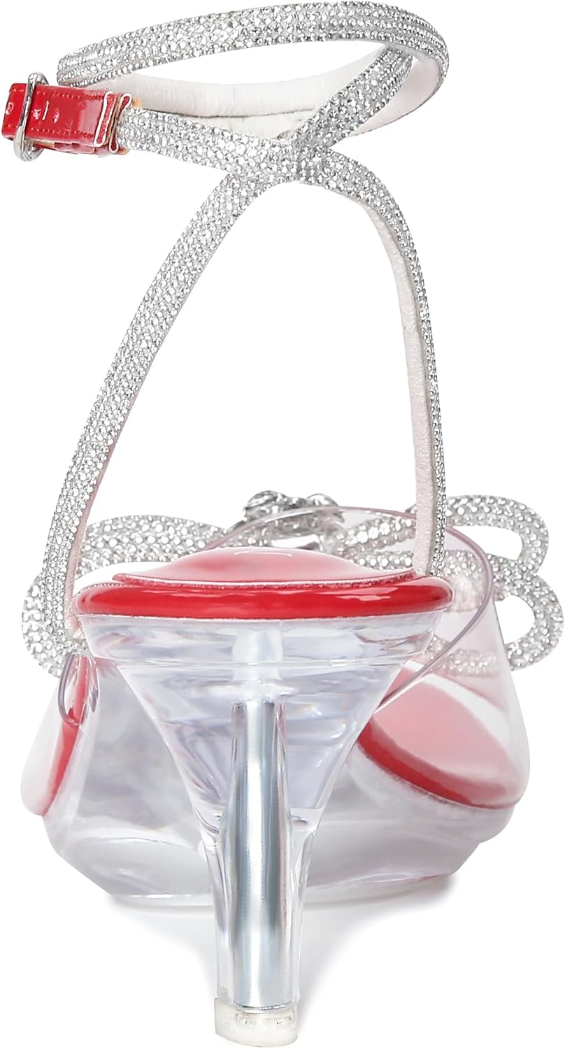 NBUUNBU Rhinestone Bowknot Strappy Clear Heels for Women - Ankle Strap Platform Sandals With Transparent High Heel - Sexy Crystal Slingback Stiletto Open Toe Comfy Party Wedding Shoes Mules Pump - Image 6