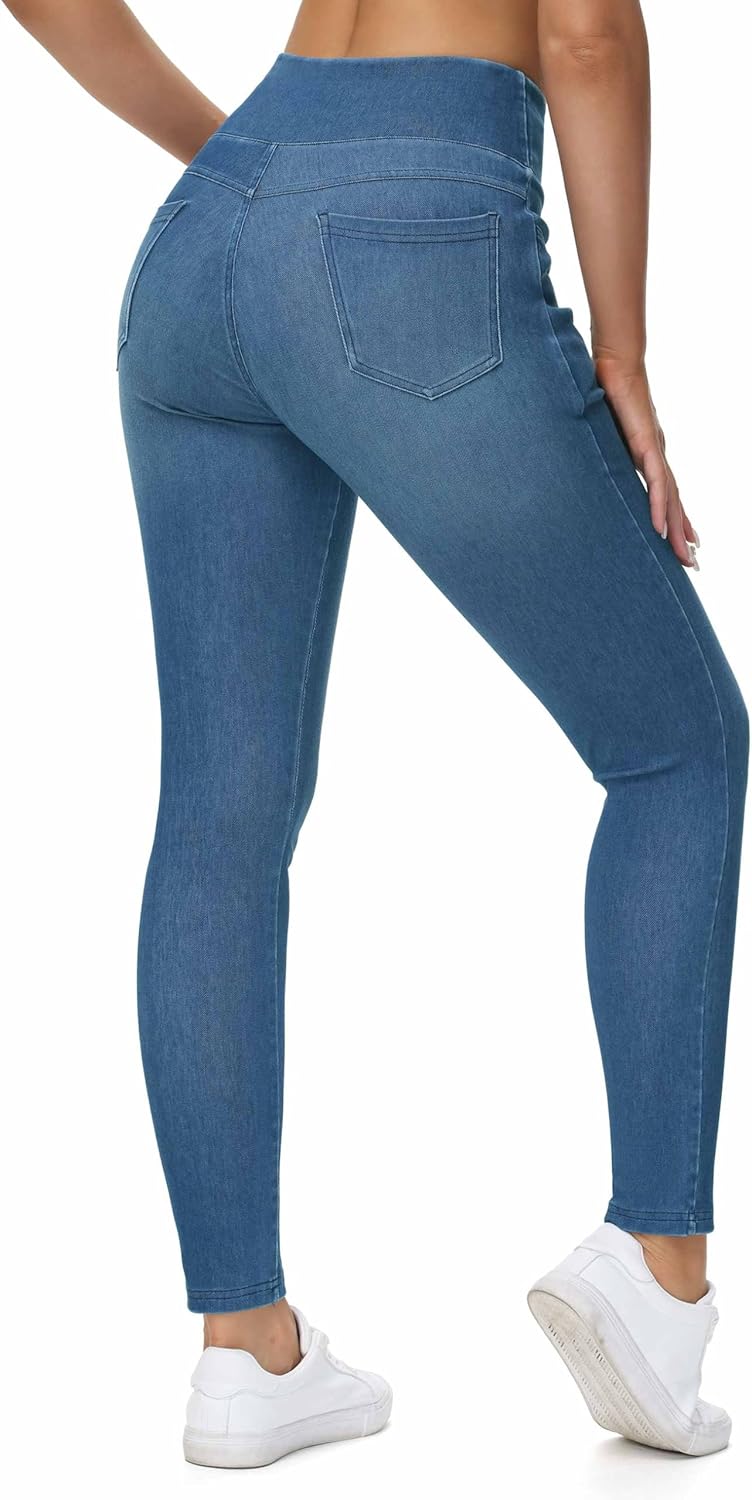 Dragon Fit Women's Stretchy Jeggings with Pockets High Waisted Skinny Jeans Pants Tummy Control Jean Leggings - Image 2