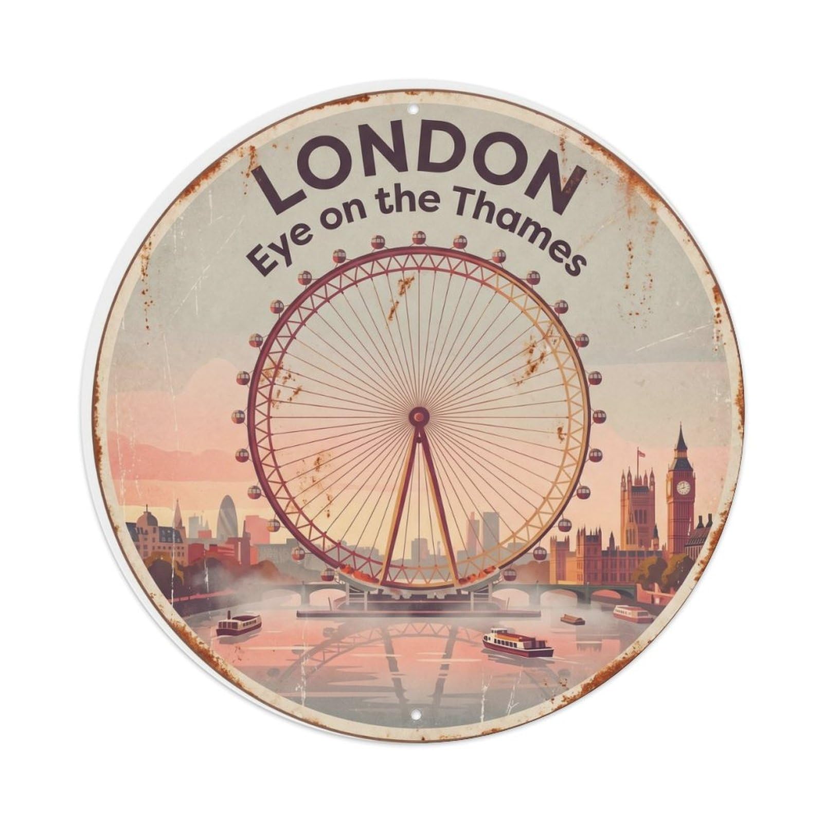 Fqnyr Style Vintage Travel London Eye Ferris Wheel Metal Tin Sign