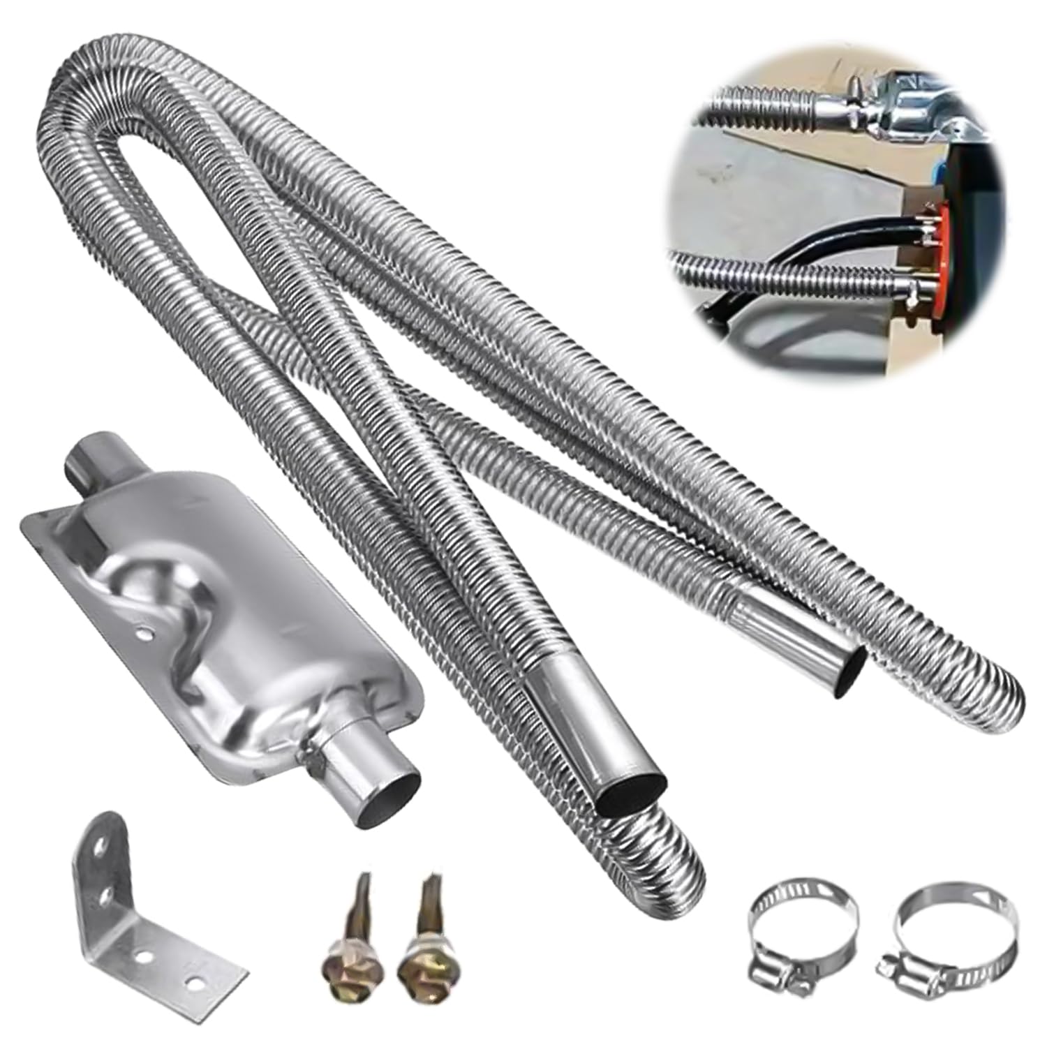 200cm Exhaust Hose Muffler Set: YOYIAG Car Exhaust Hose for Generator, Auxiliary Heater Diesel Heater Exhaust Pipe, Car Stainless Steel Exhaust Pipe for Diesel Gas Vent Hose Heating